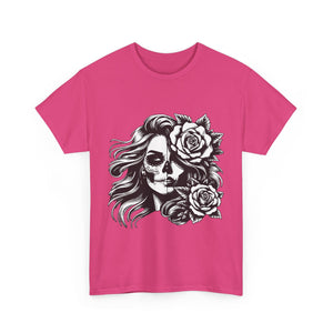 Skull & Rose Unisex Heavy Cotton Tee - Edgy Floral Graphic T-Shirt
