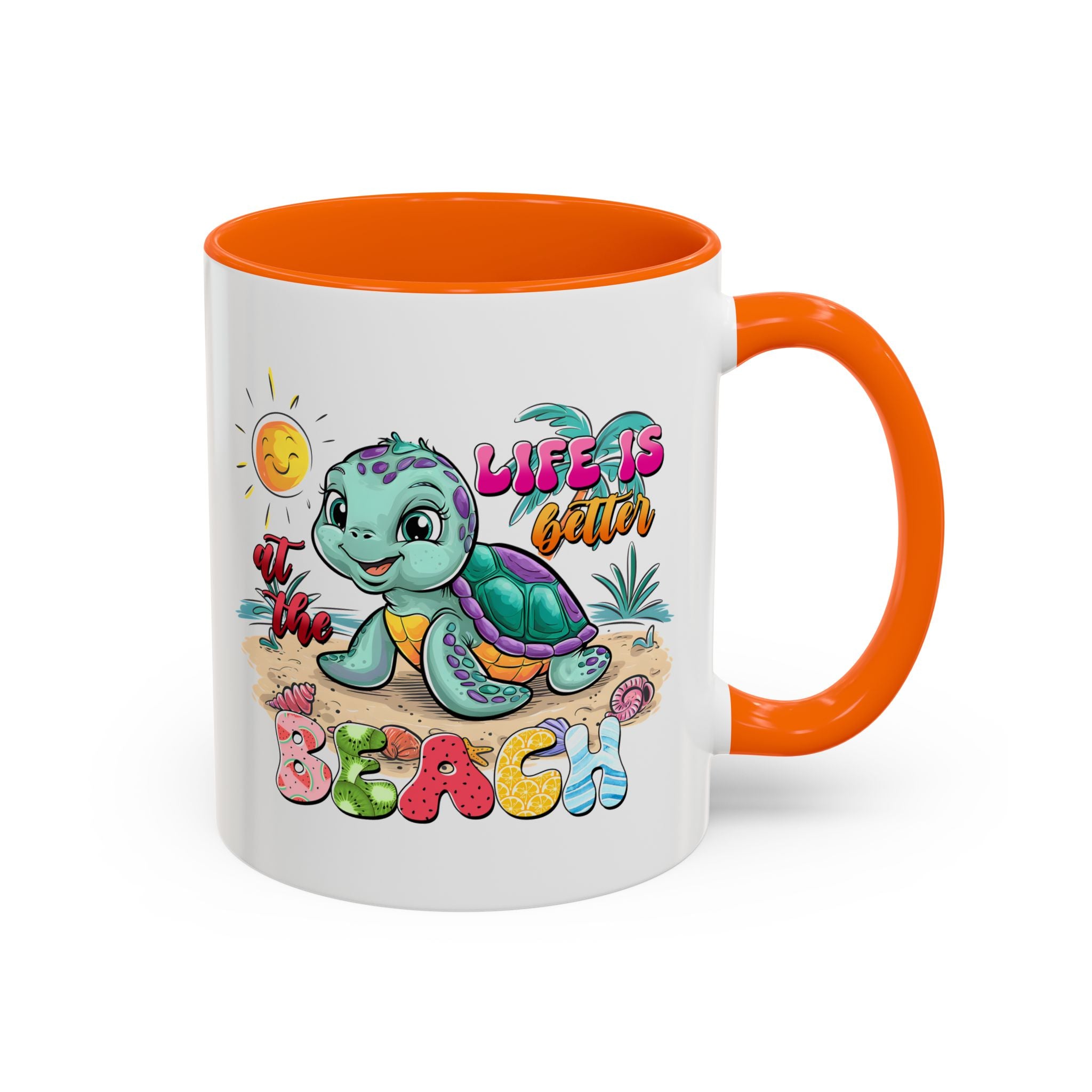 Beach Vibe Accent Coffee Mug - "Life is Better at the Beach" Design turtle animal lover