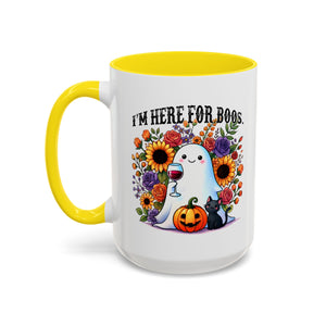 Spooky Floral Coffee Mug - I'm Here for Boos, Halloween Gift, Autumn Decor, Cute Ghost Mug, Cat Lover Drinkware