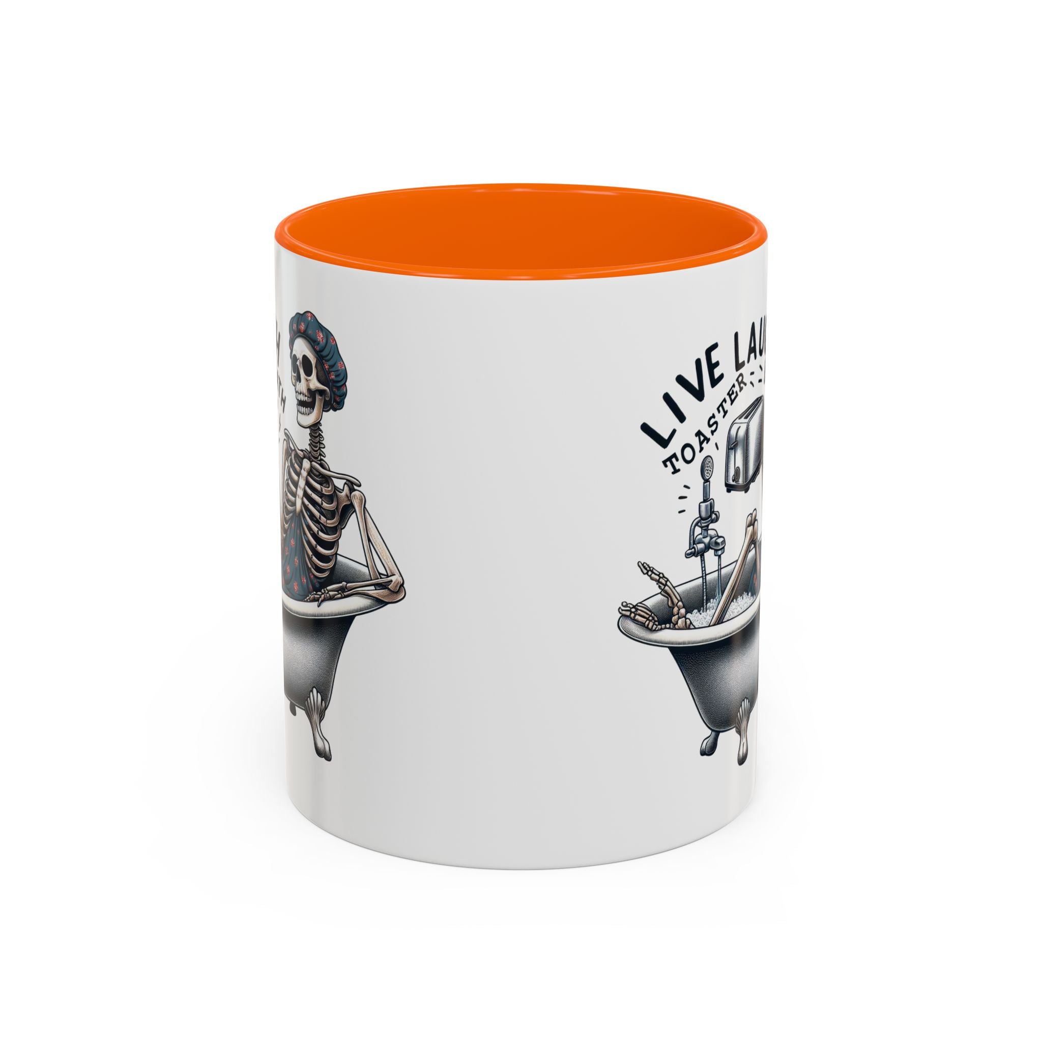 Skeleton Bath Time Coffee Mug, Live Laugh Roast & Relax Skeleton Mug, Funny Gift for Halloween, Quirky Kitchen Decor, Unique Coffee Cup