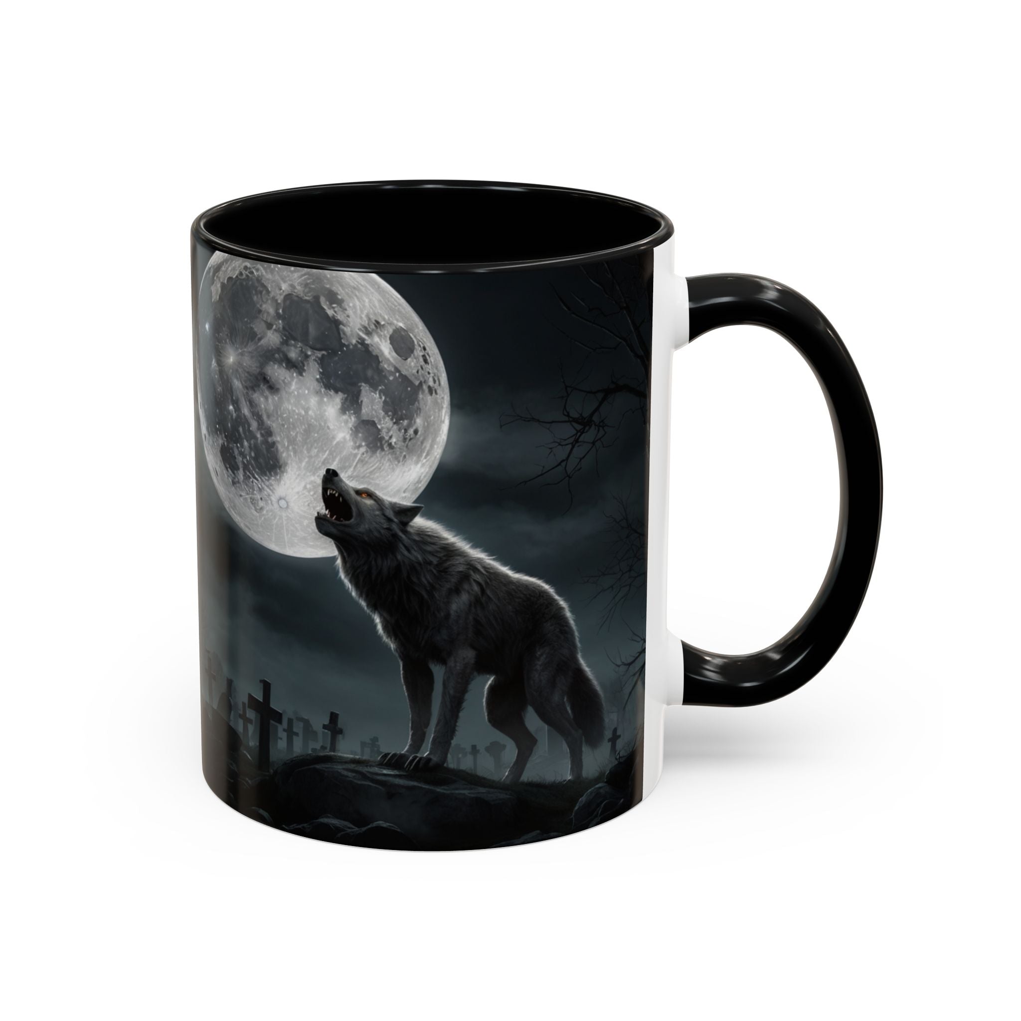 Howling Wolf Moon Coffee Mug – Gothic Graveyard Accent Mug (11/15oz) fantasy