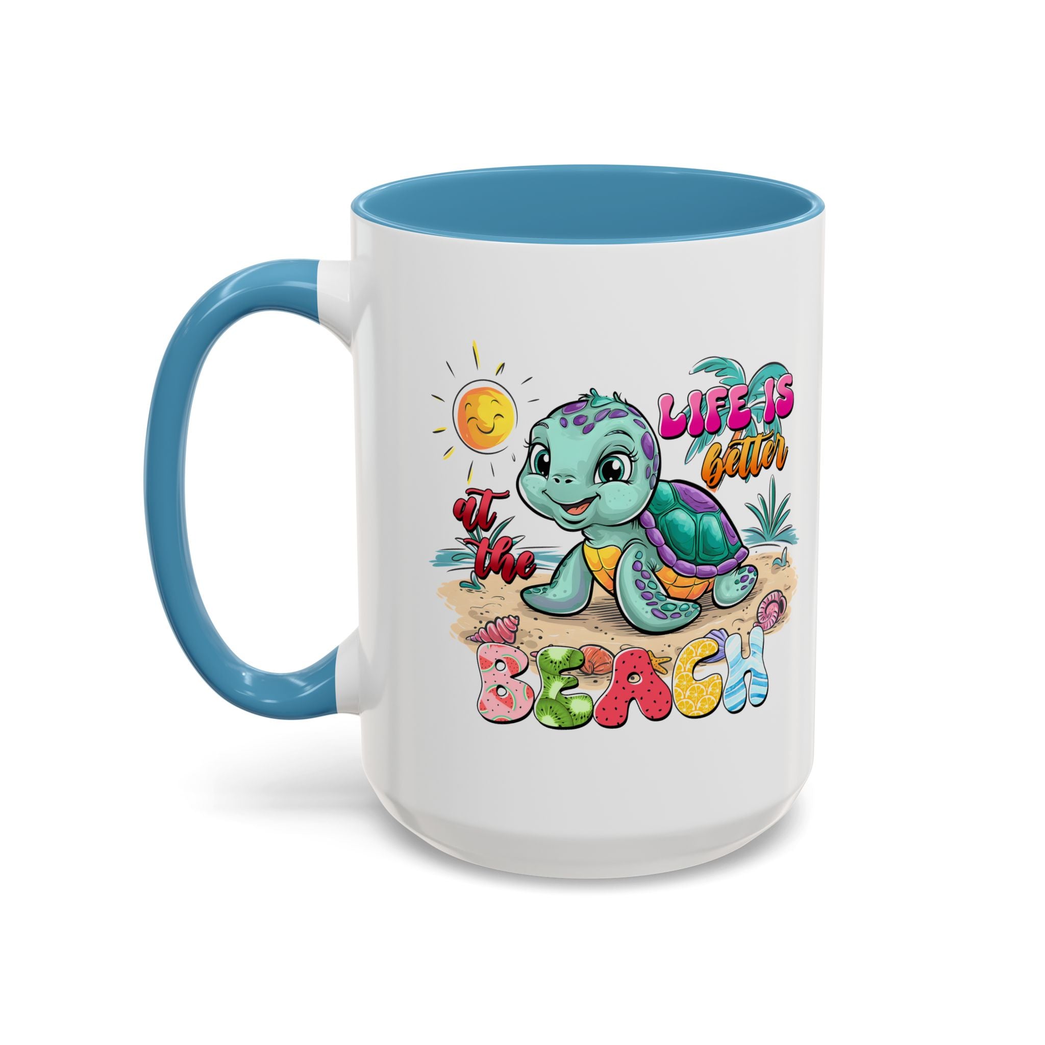 Beach Vibe Accent Coffee Mug - "Life is Better at the Beach" Design turtle animal lover