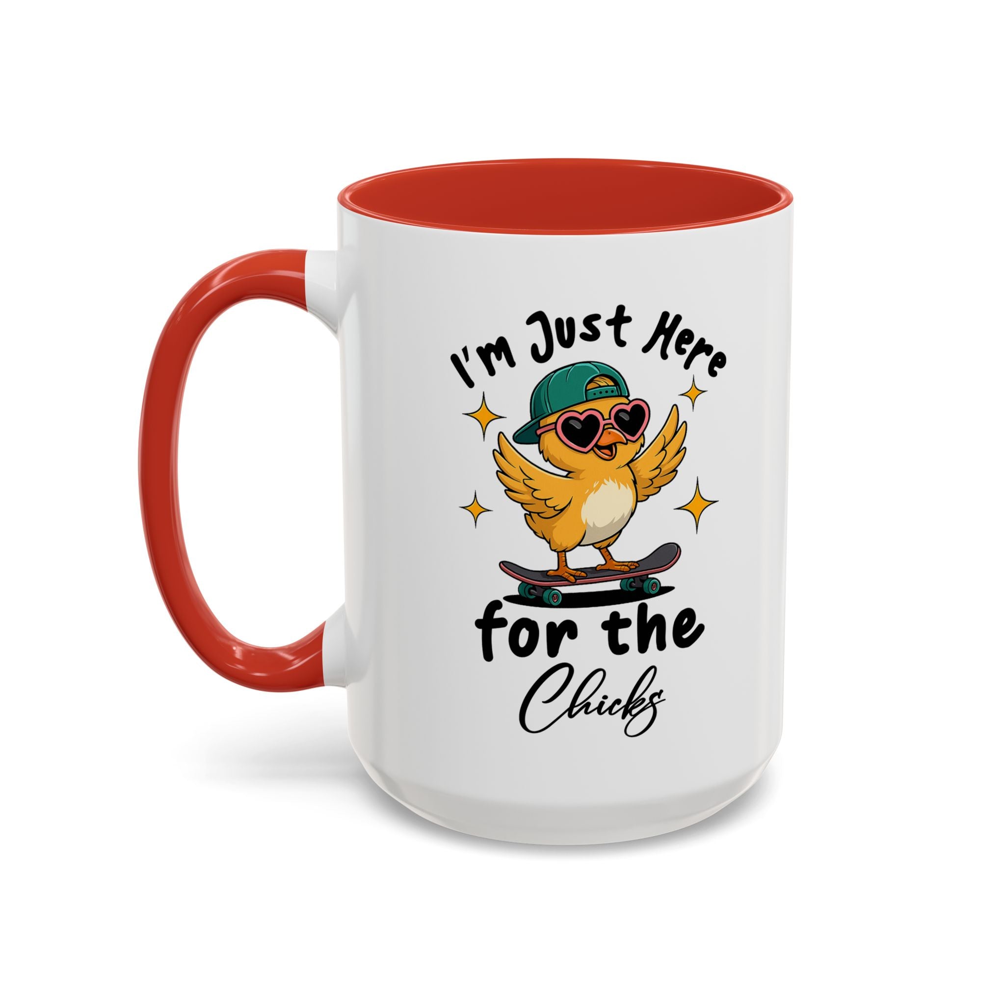 I'm Just Here for the Chicks Coffee Mug — Cute Skateboarding Chick Accent Mug