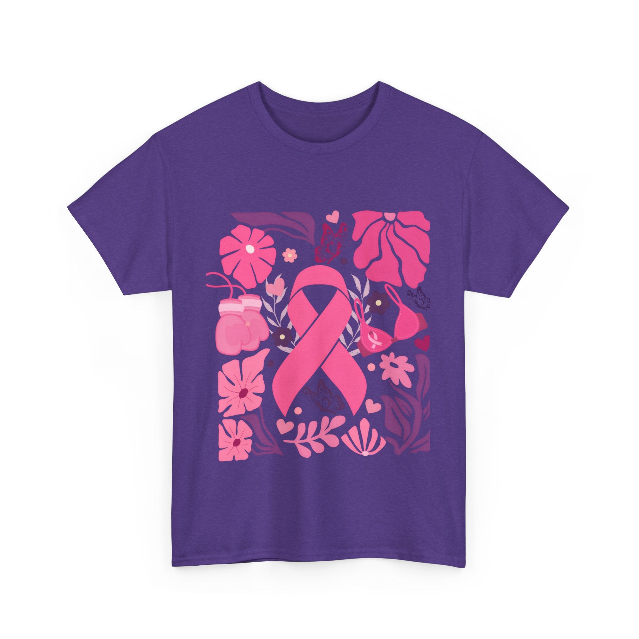 Pink Ribbon Awareness Tee, Flower Power Shirt, Support Breast Cancer, Unisex Cotton T-shirt, Thoughtful Gift for Her