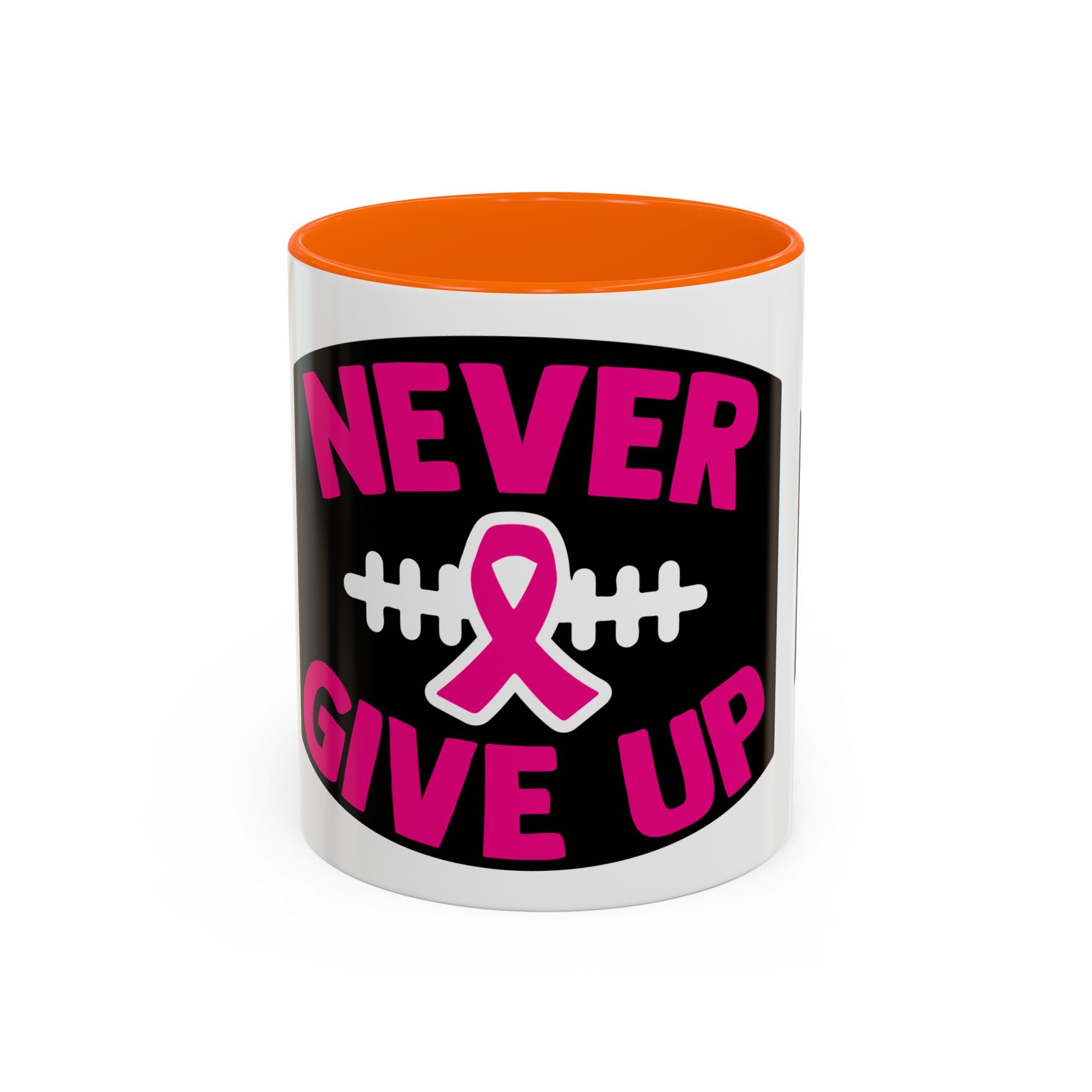 Inspirational Breast Cancer Awareness Coffee Mug - Never Give Up, Motivational Gift, Supportive Keepsake, Home or Office Decor