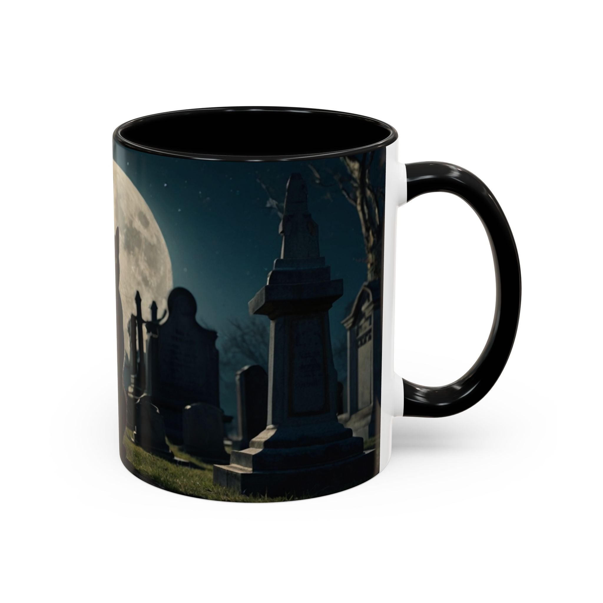 Mystical Black Cat Coffee Mug - 11oz & 15oz halloween graveyard full moon