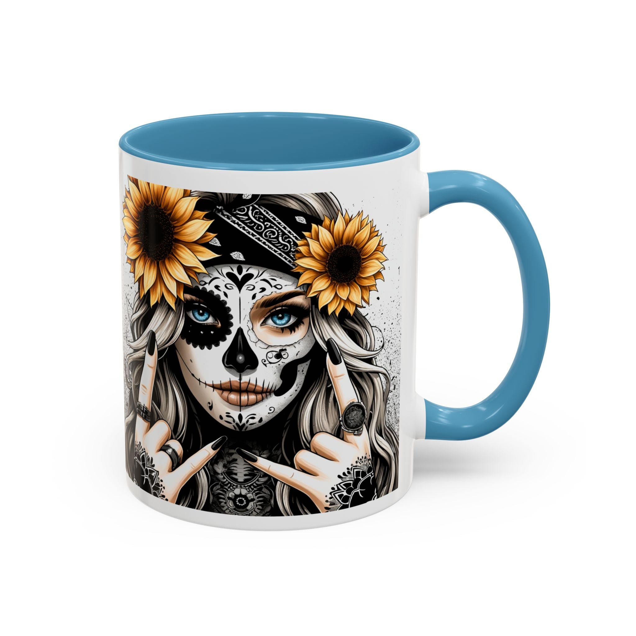 Sunflower Skull Accent Coffee Mug, Gothic Floral Mug, Unique Gift for Coffee Lovers, Boho Decor, Halloween Mug, Artful Drinkware
