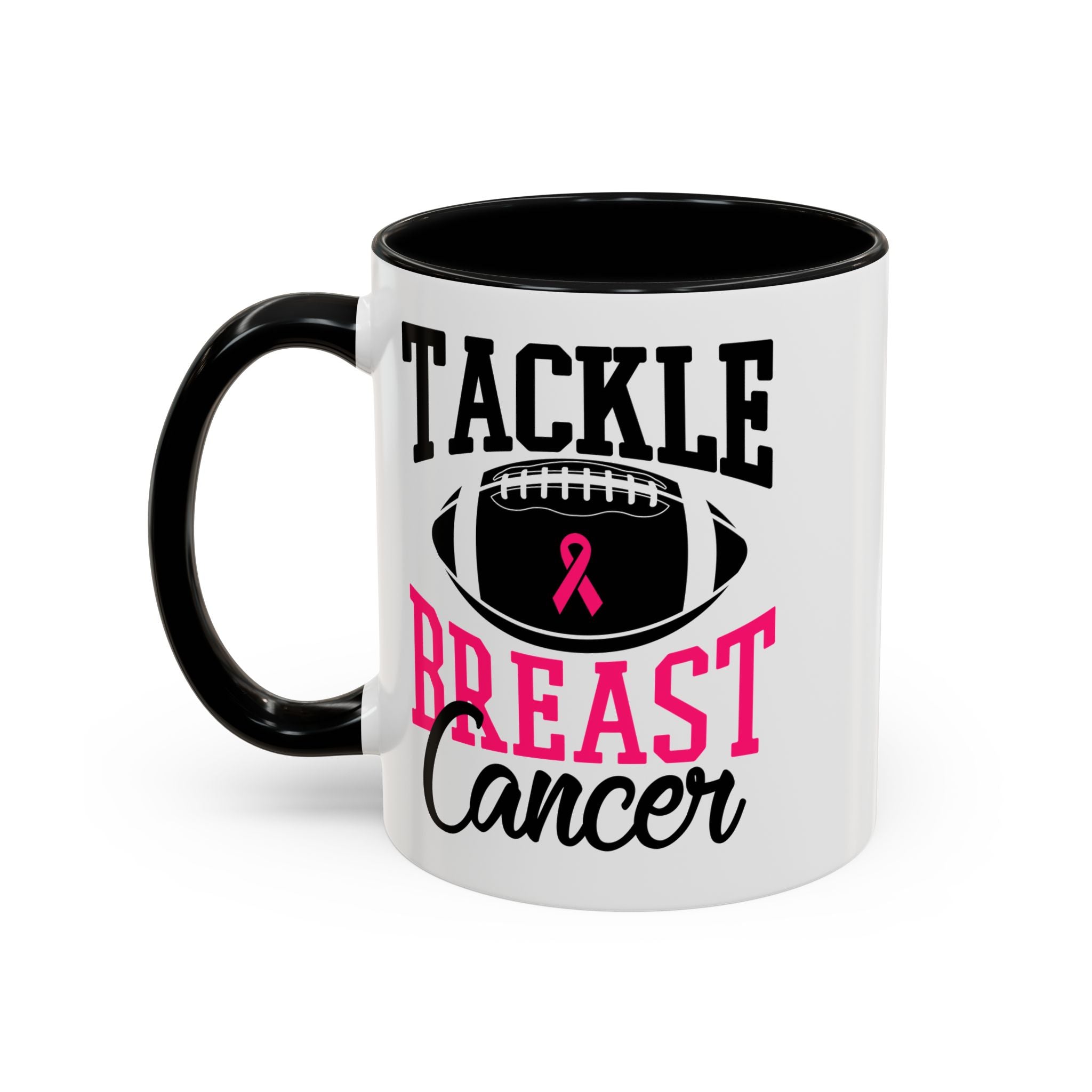 Tackle Breast Cancer Coffee Mug, Supportive Gift for Football Fans, Awareness Mug, Cheer Team Spirit, Fundraiser Drinkware