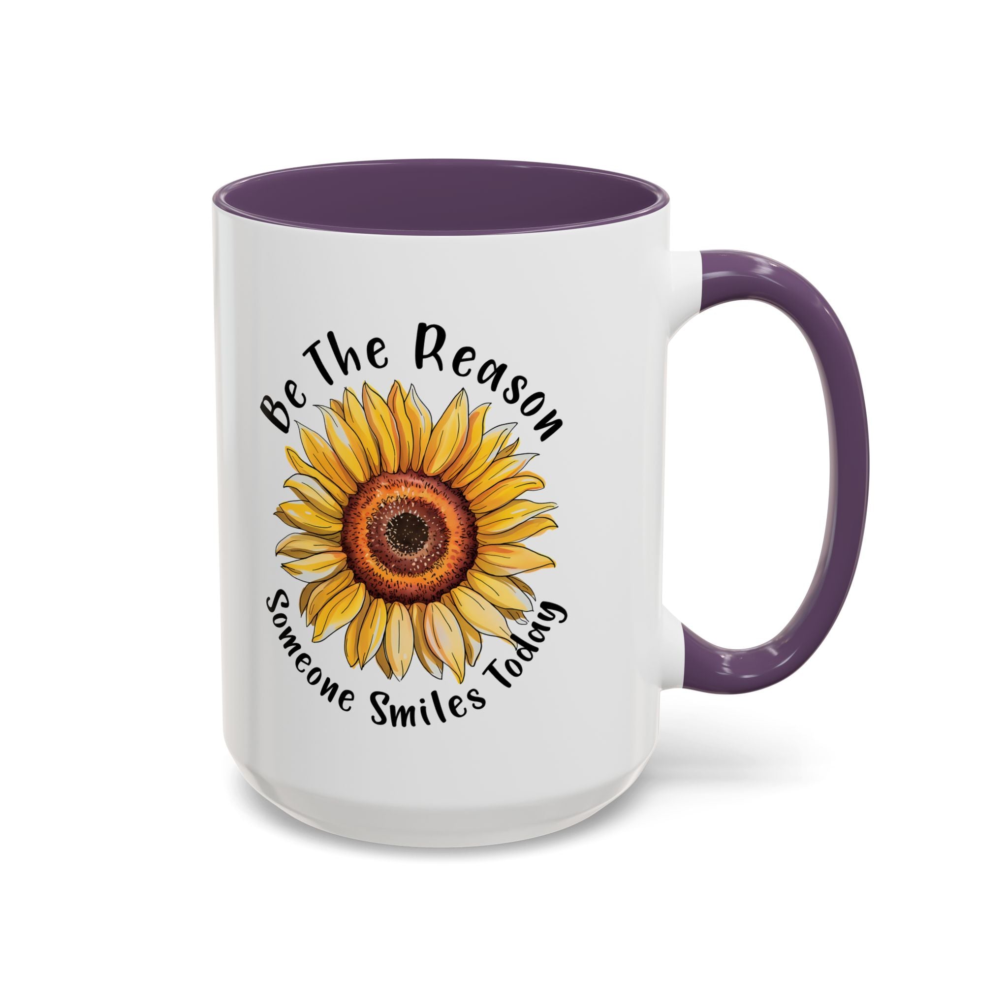 Sunflower Smile Accent Coffee Mug - Cheerful Gift for Friends, Inspirational Mug, 11oz/15oz, Daily Motivation, Brighten Someone's Day