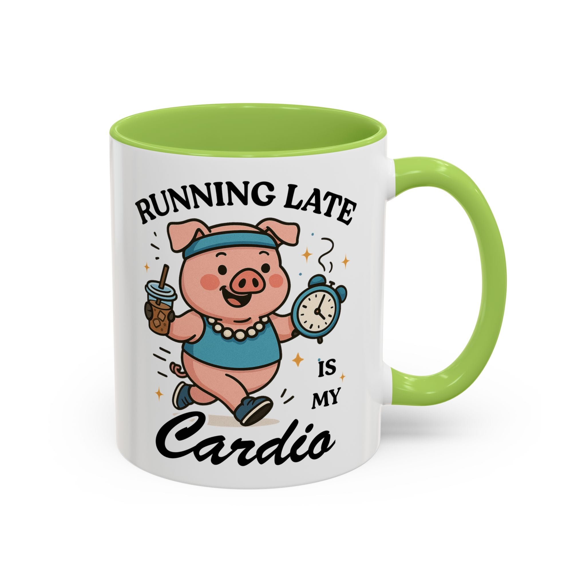 Running Late Is My Cardio Coffee Mug — Funny Pig Jogger Accent Mug (11/15oz)