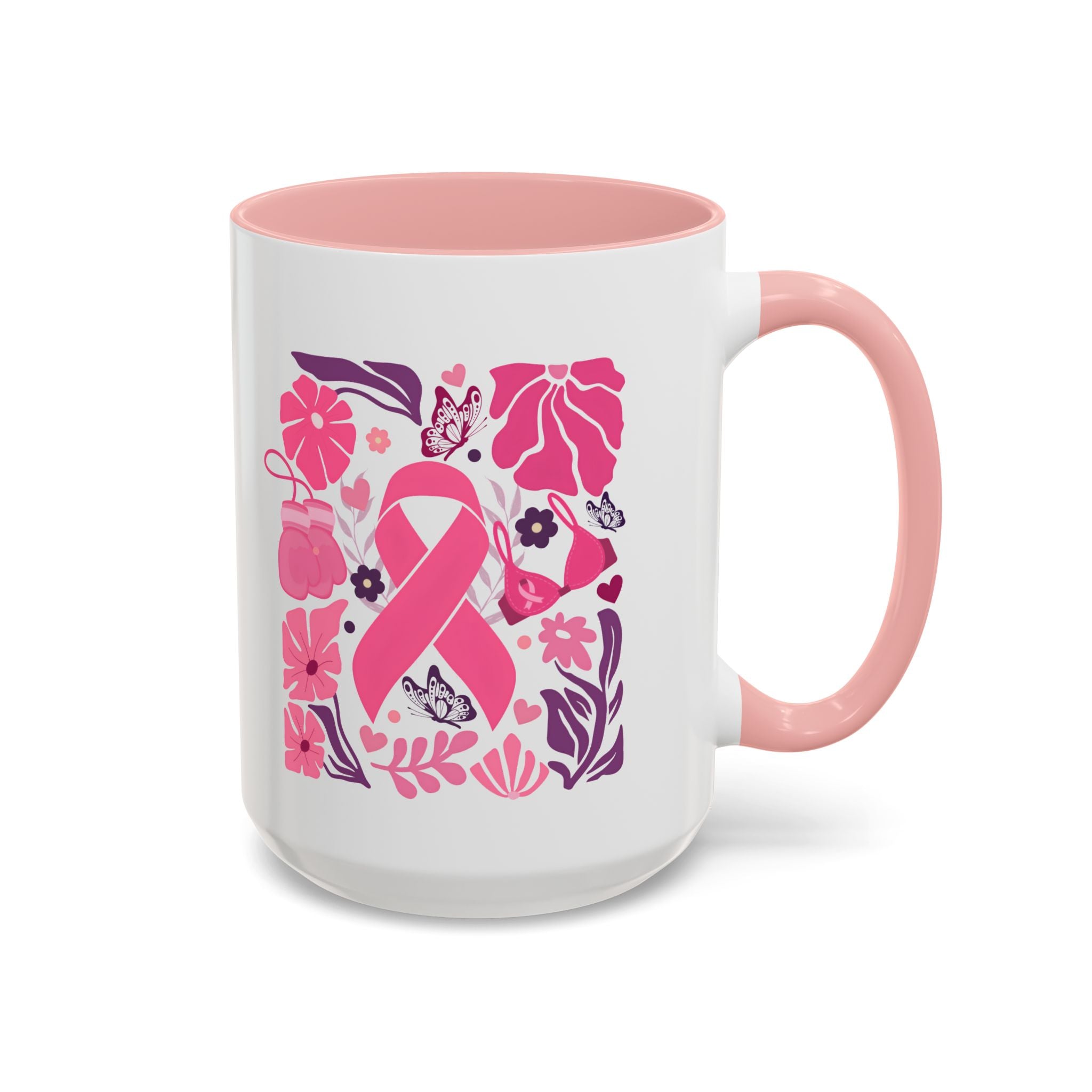 Pink Floral Awareness Coffee Mug, Breast Cancer Awareness Mug, Gift for Her, Supportive Drinkware, Motivational Mug