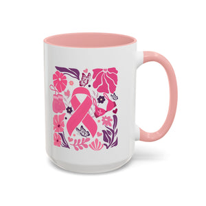 Pink Floral Awareness Coffee Mug, Breast Cancer Awareness Mug, Gift for Her, Supportive Drinkware, Motivational Mug