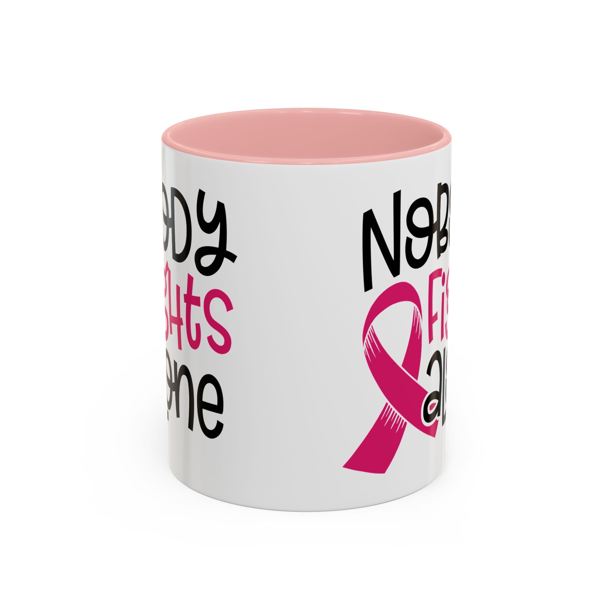 Inspirational Coffee Mug for Support - 'Nobody Fights Alone' | Breast Cancer Awareness Gift, Motivational Mug, Friendship Gift, Self-Care
