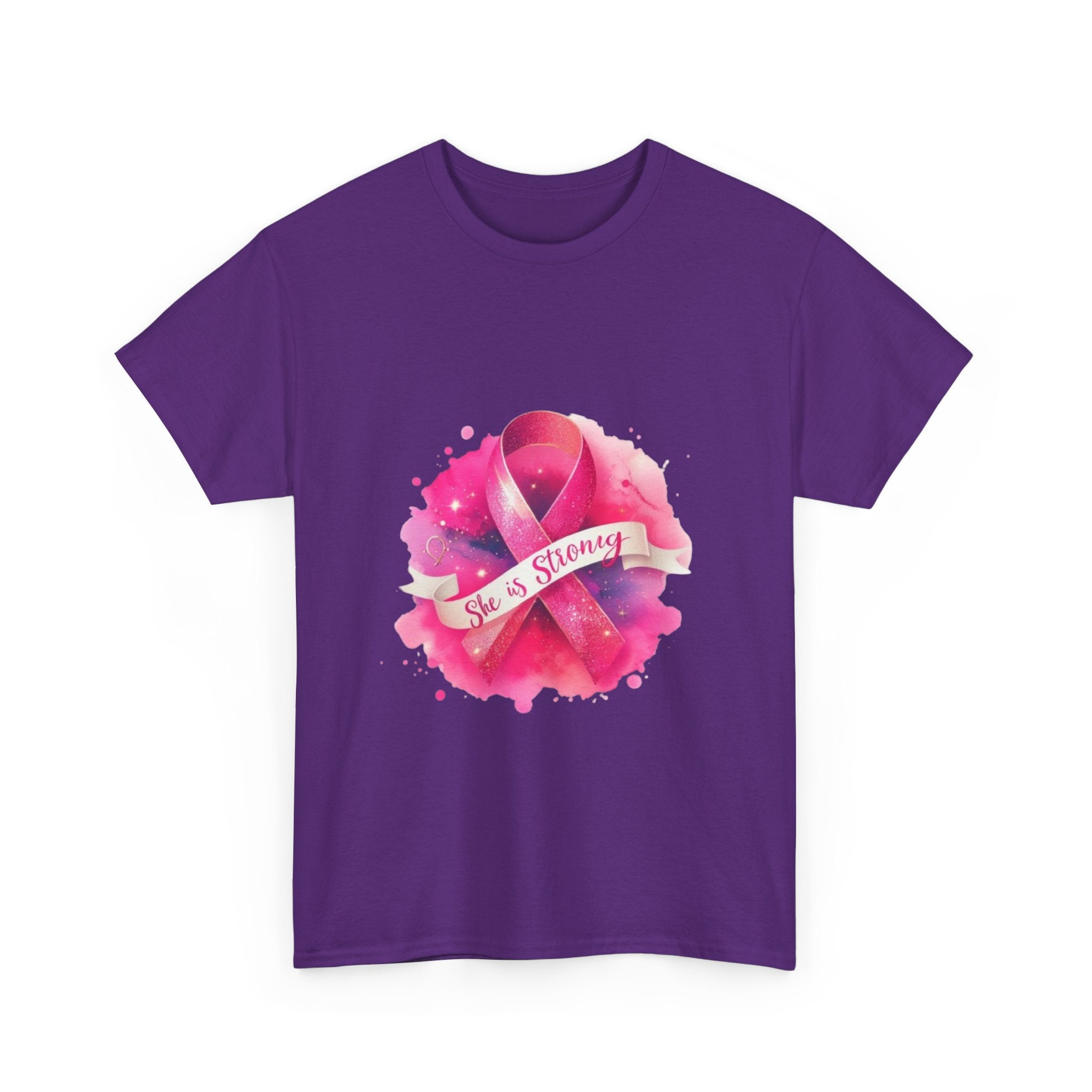 Empowering Cancer Awareness Tee - She is Strong, Support Shirt, Gift for Survivors, Pink Ribbon Apparel, Breast Cancer Awareness