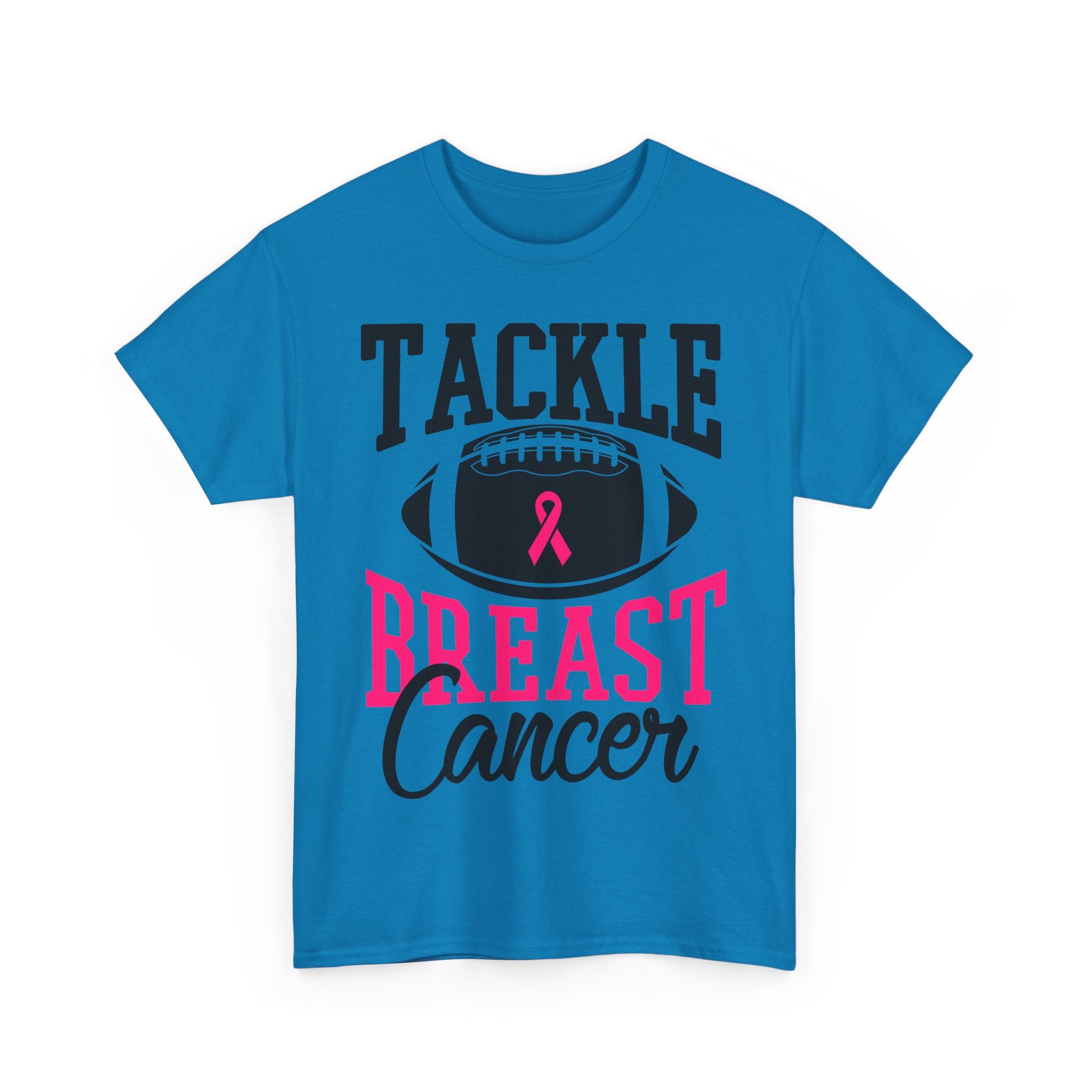 Unisex Heavy Cotton Tee - Tackle Breast Cancer Awareness Shirt, Football Support Tee, Gift for Cancer Fighters, Sports Fundraiser Shirt