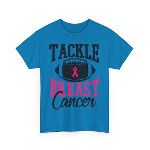 Unisex Heavy Cotton Tee - Tackle Breast Cancer Awareness Shirt, Football Support Tee, Gift for Cancer Fighters, Sports Fundraiser Shirt