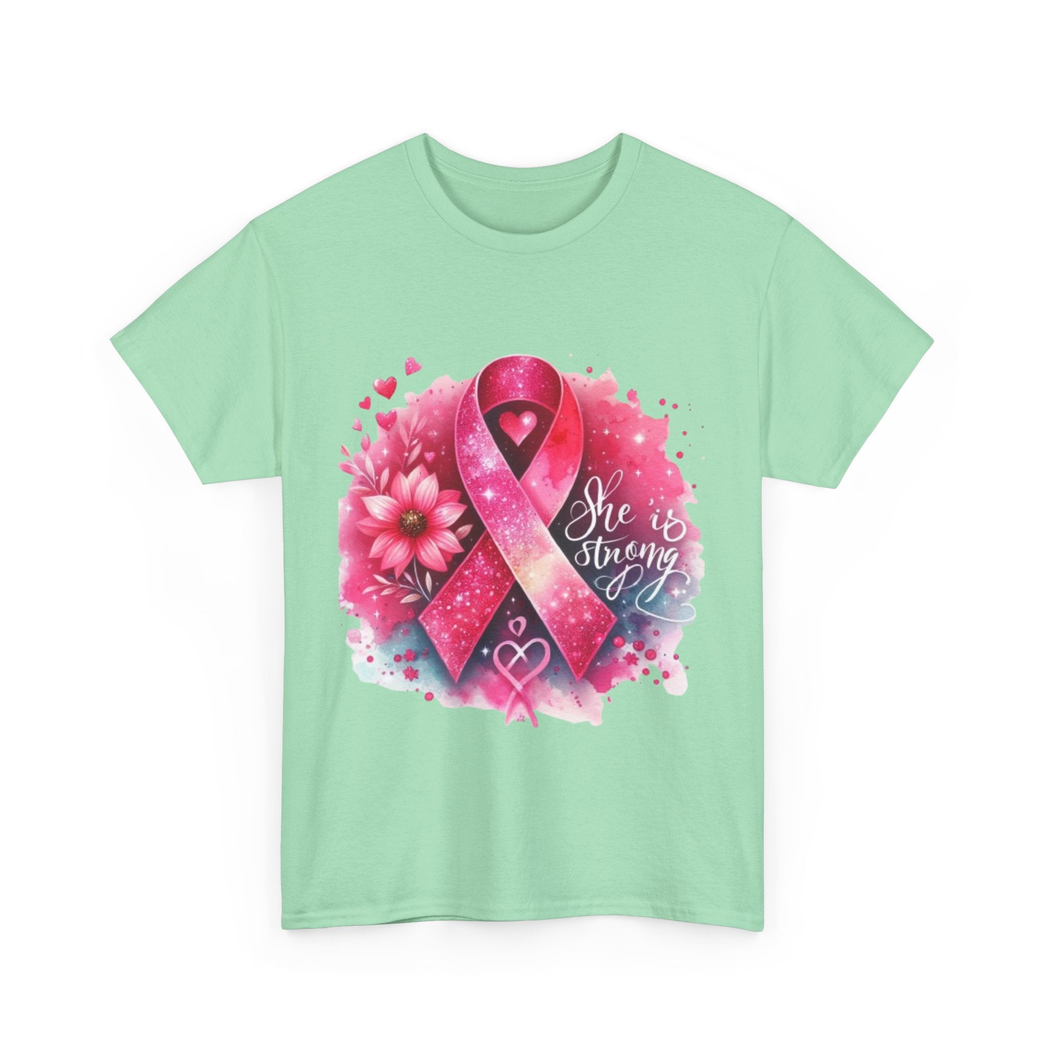 Breast Cancer Awareness Tee - She is Strong, Support Shirt, Gift for Fighters, Awareness Month Apparel, Inspirational T-Shirt