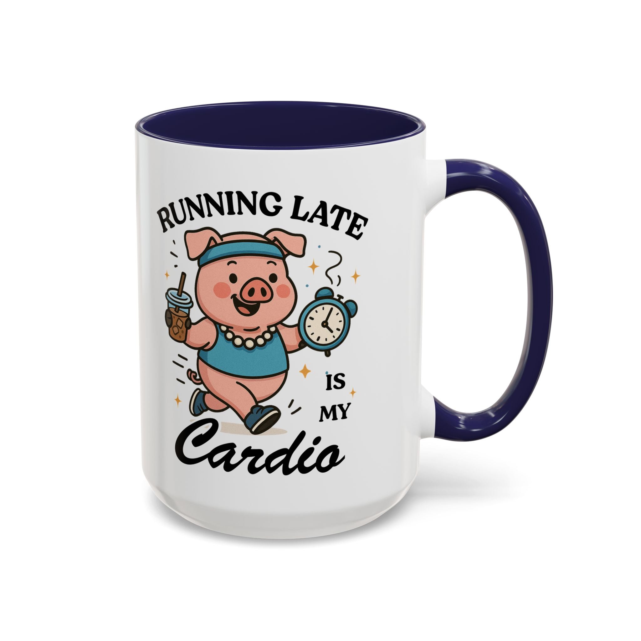 Running Late Is My Cardio Coffee Mug — Funny Pig Jogger Accent Mug (11/15oz)