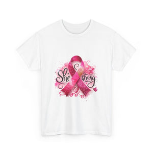 Breast Cancer Awareness Tee - She's Strong, Gift for Survivors, Supportive T-Shirt, Awareness Month, Inspirational Apparel