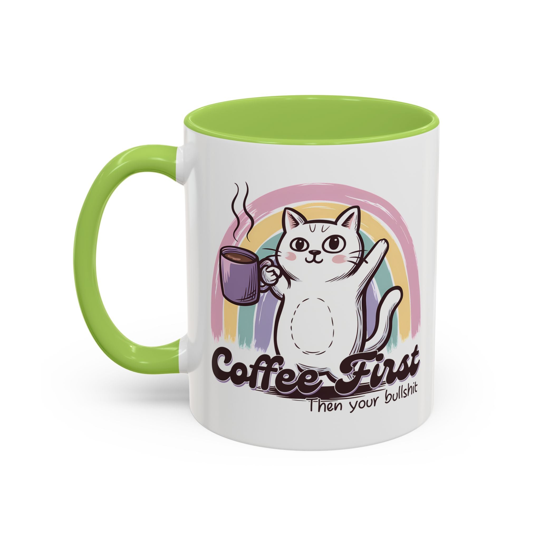 Coffee First Cat Mug - Humorous 11 & 15oz Accent Coffee Cup for Cat Lovers sarcasm