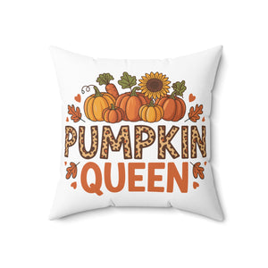 Pumpkin Queen Square Pillow, Fall Decor, Autumn Cushion, Harvest Home Decor, Thanksgiving Gift, Seasonal Accent Pillow