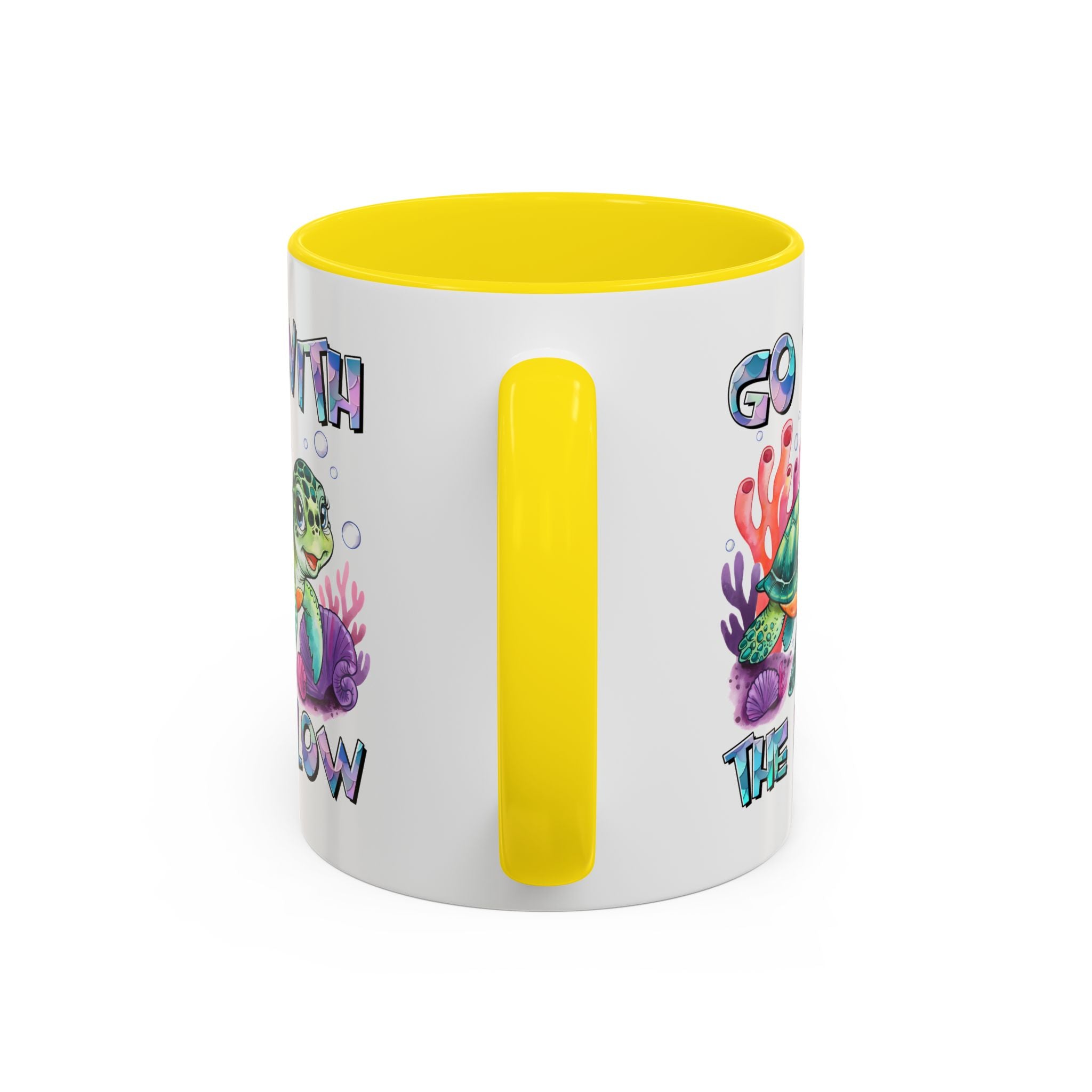 Ocean-Inspired Accent Coffee Mug - 'Go With The Flow' Design turtle