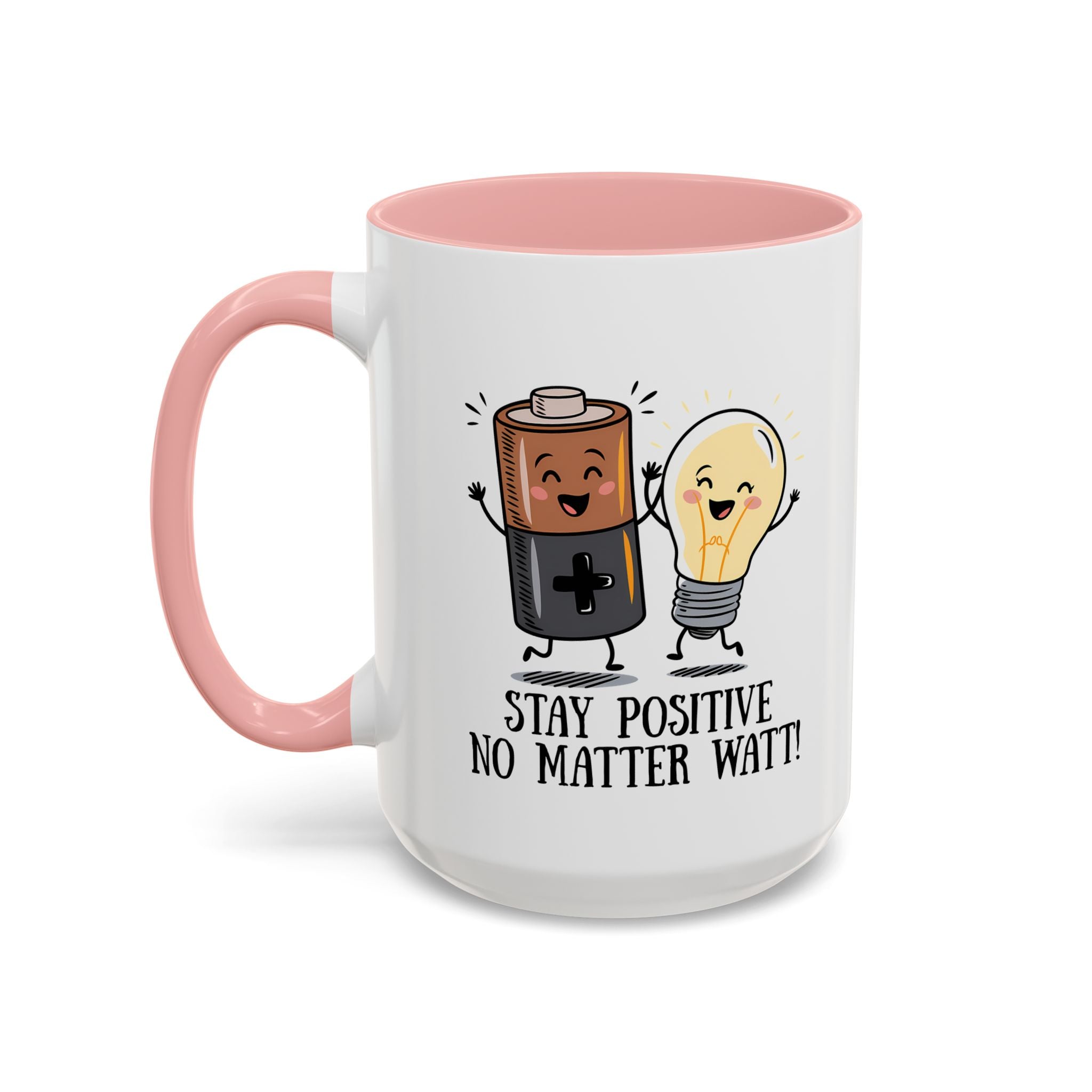 Stay Positive Accent Coffee Mug - 11oz & 15oz - Cute Light Bulb & Battery Design