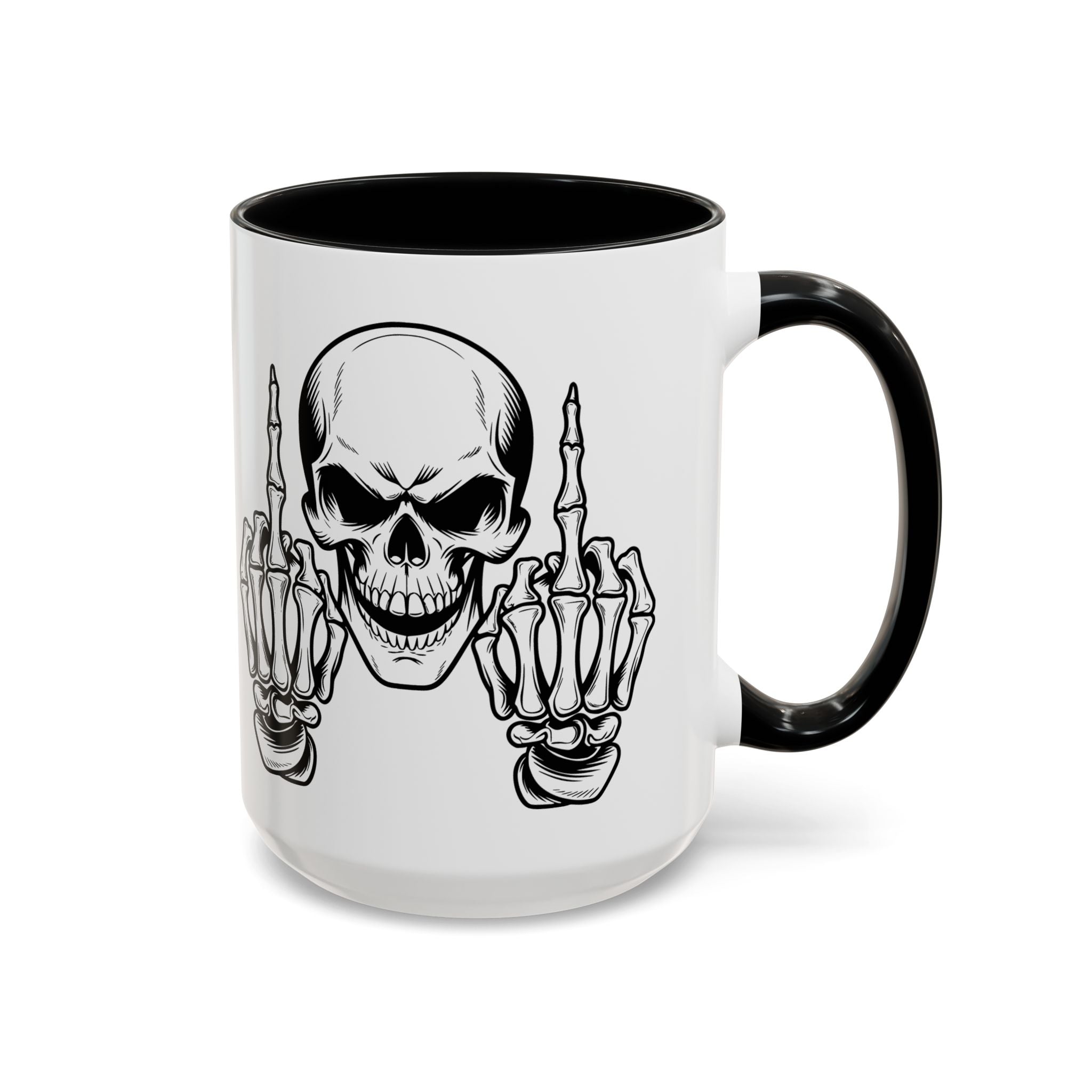 Skull Middle Finger Coffee Mug — Edgy Gothic Accent Mug (11/15oz)