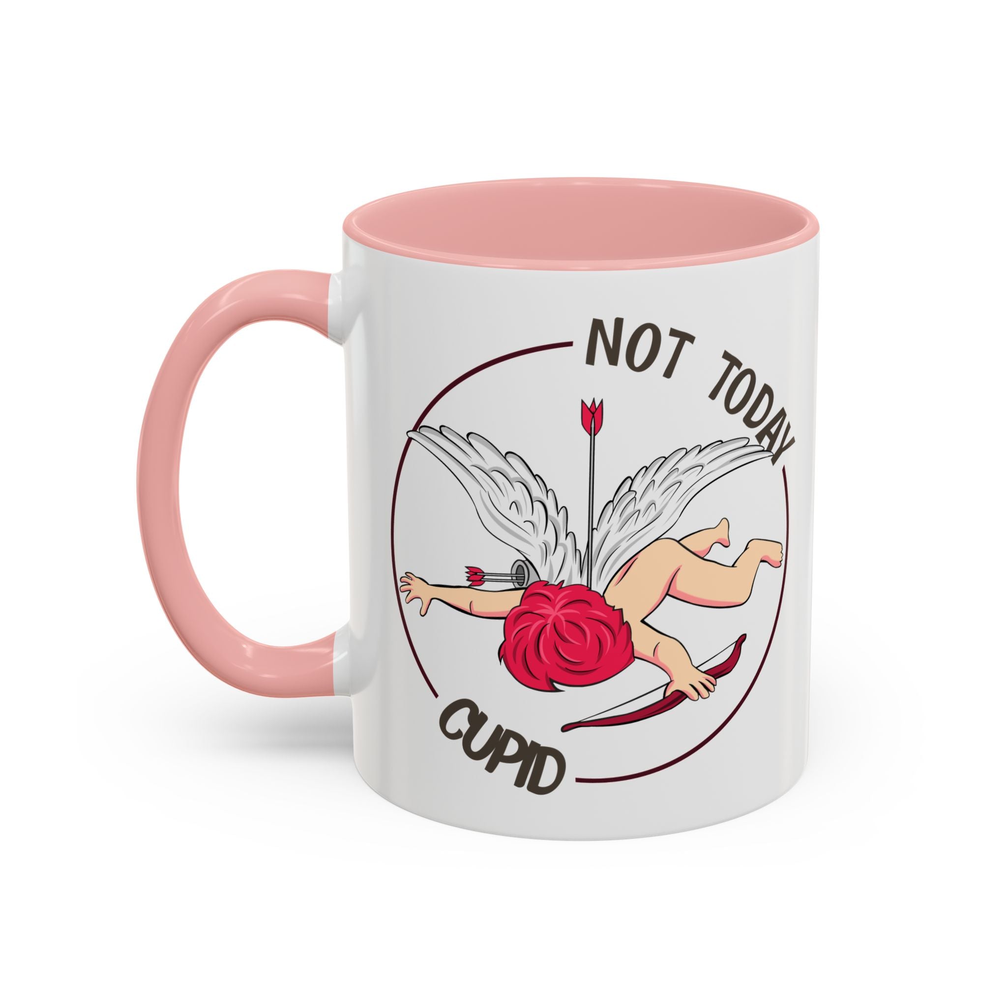 Not Today Cupid Coffee Mug — Funny Anti-Valentine Accent Mug (11/15oz)