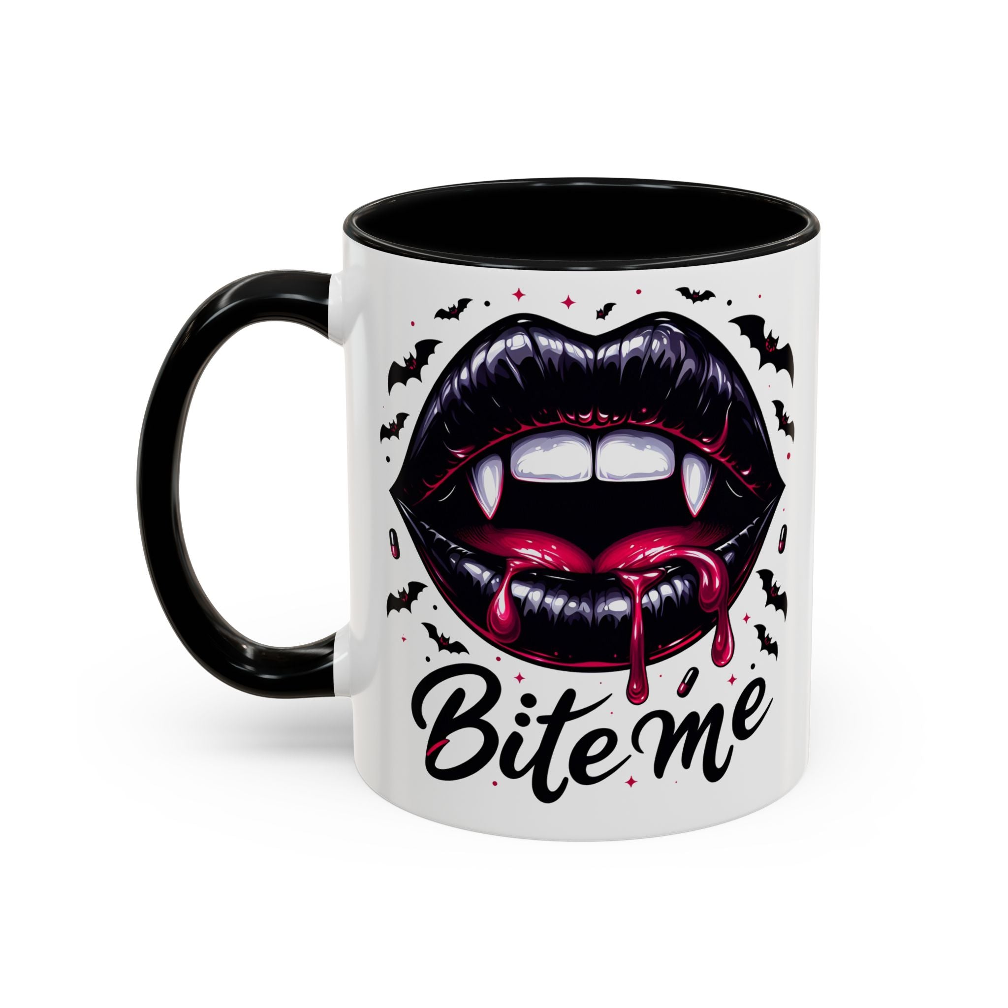 Vampire Themed Coffee Mug - "Bite Me"  halloween bats horror art cup