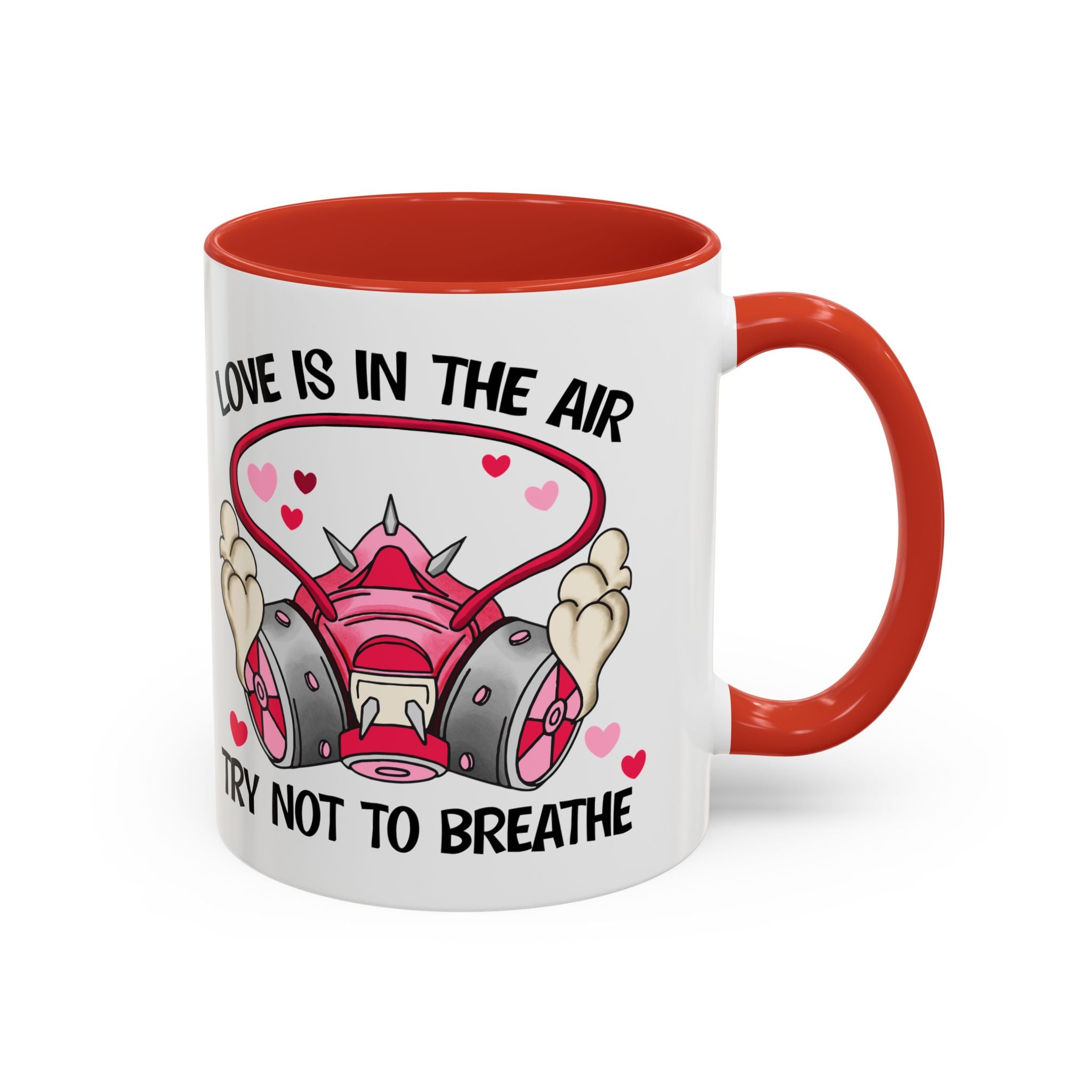 Love Is In The Air Gas Mask Coffee Mug — Funny anti Valentine Gift (11/15oz)
