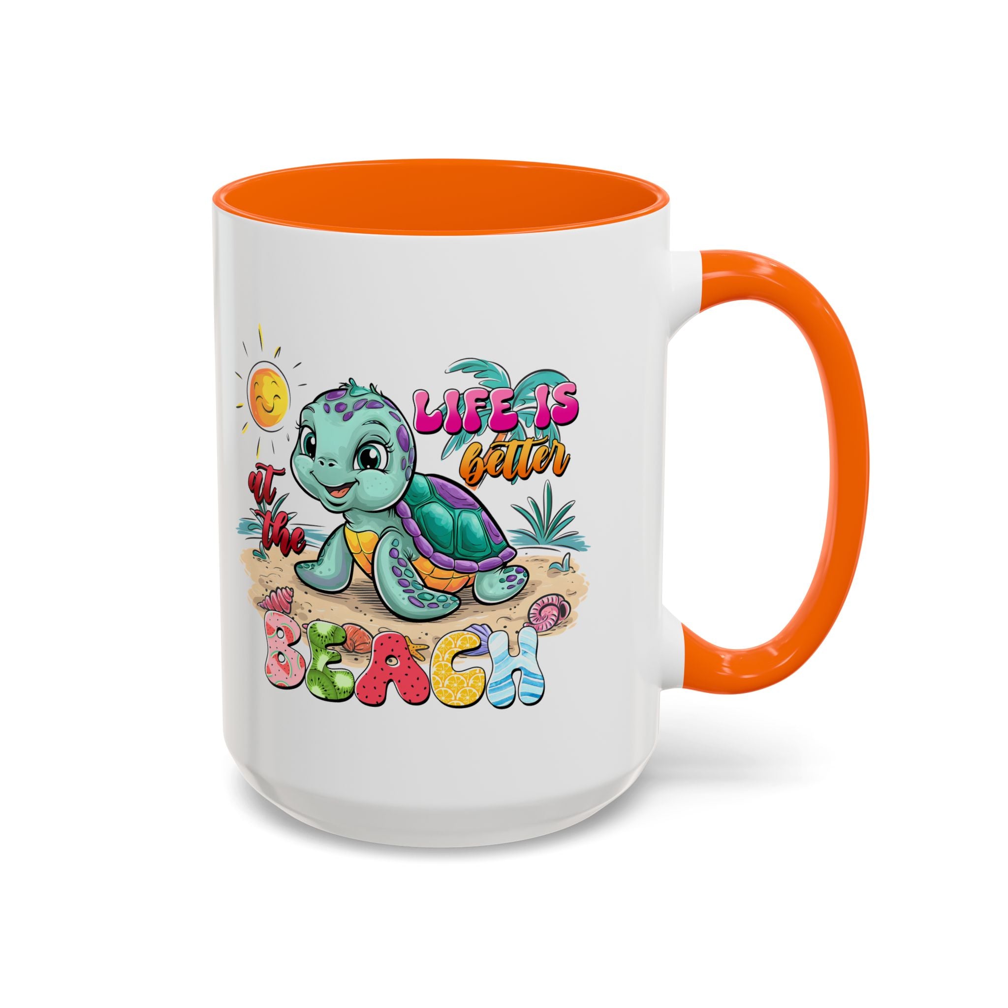 Beach Vibe Accent Coffee Mug - "Life is Better at the Beach" Design turtle animal lover