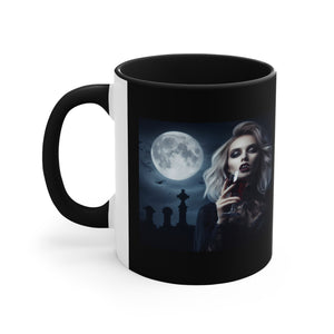 Blonde vampire in graveyard Accent Coffee Mug, 11oz