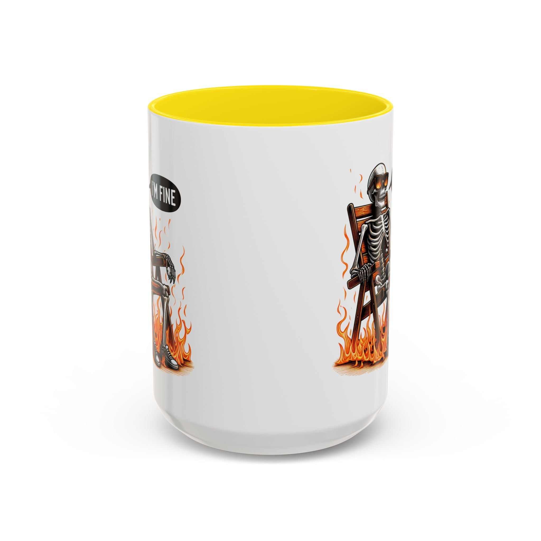 Funny I'M fine  Skeleton on fire Coffee Mug - Humor Gift for Halloween, Coffee Lovers,  Decor, Gag Gift, 11-15oz Accent Mug