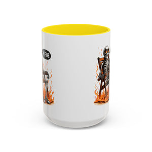 Funny I'M fine  Skeleton on fire Coffee Mug - Humor Gift for Halloween, Coffee Lovers,  Decor, Gag Gift, 11-15oz Accent Mug