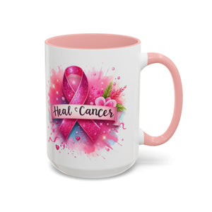 Pink Ribbon Healing Coffee Mug | Support Cancer Awareness | Inspirational Gift | Breast Cancer Support | 11oz & 15oz Options