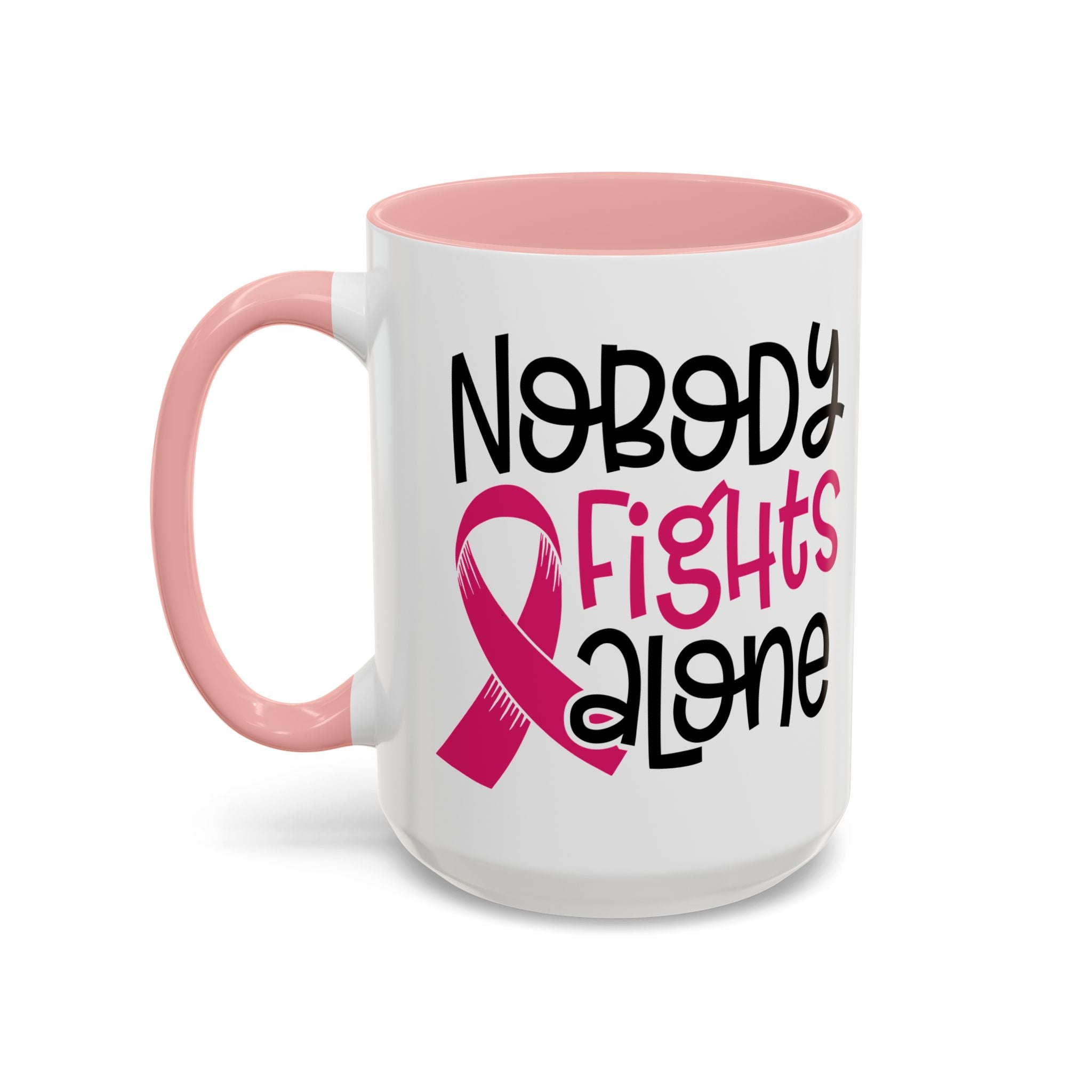 Inspirational Coffee Mug for Support - 'Nobody Fights Alone' | Breast Cancer Awareness Gift, Motivational Mug, Friendship Gift, Self-Care