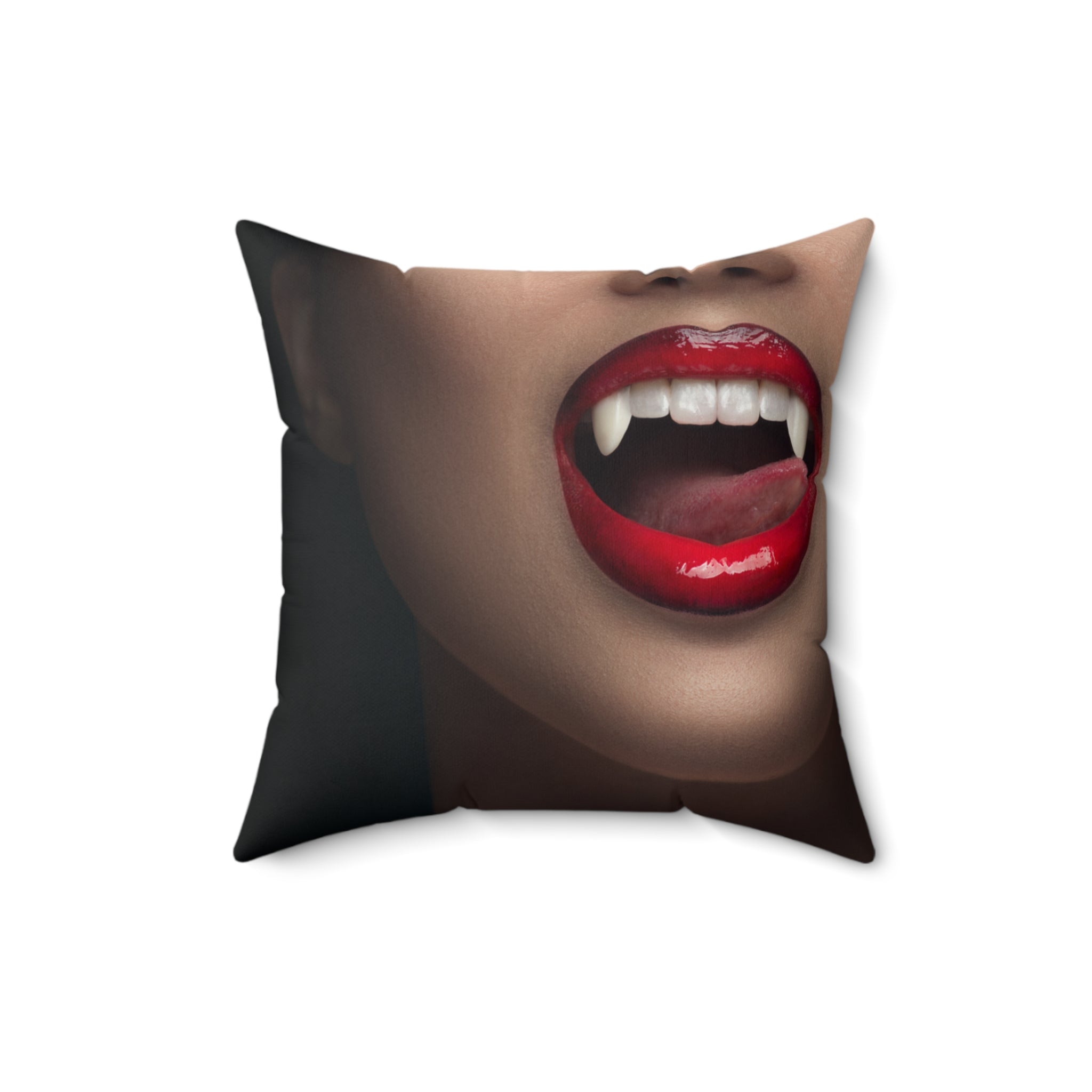 vampire red lips with teeth Spun Polyester Square Pillow