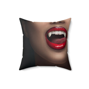 vampire red lips with teeth Spun Polyester Square Pillow