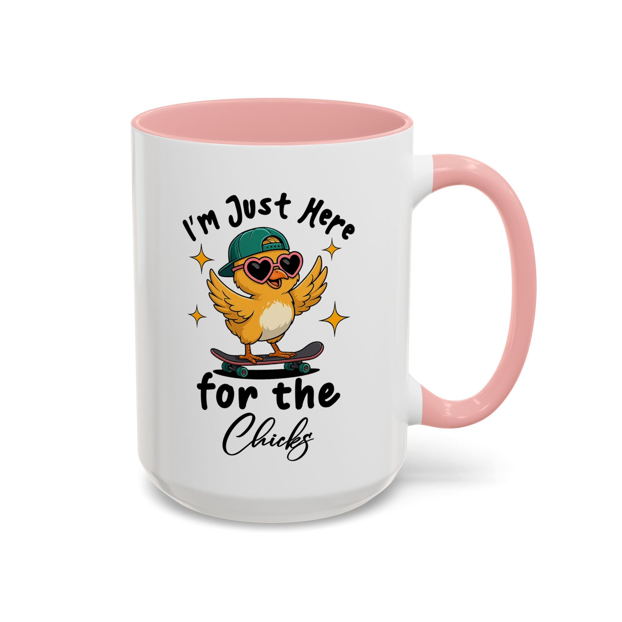 I'm Just Here for the Chicks Coffee Mug — Cute Skateboarding Chick Accent Mug