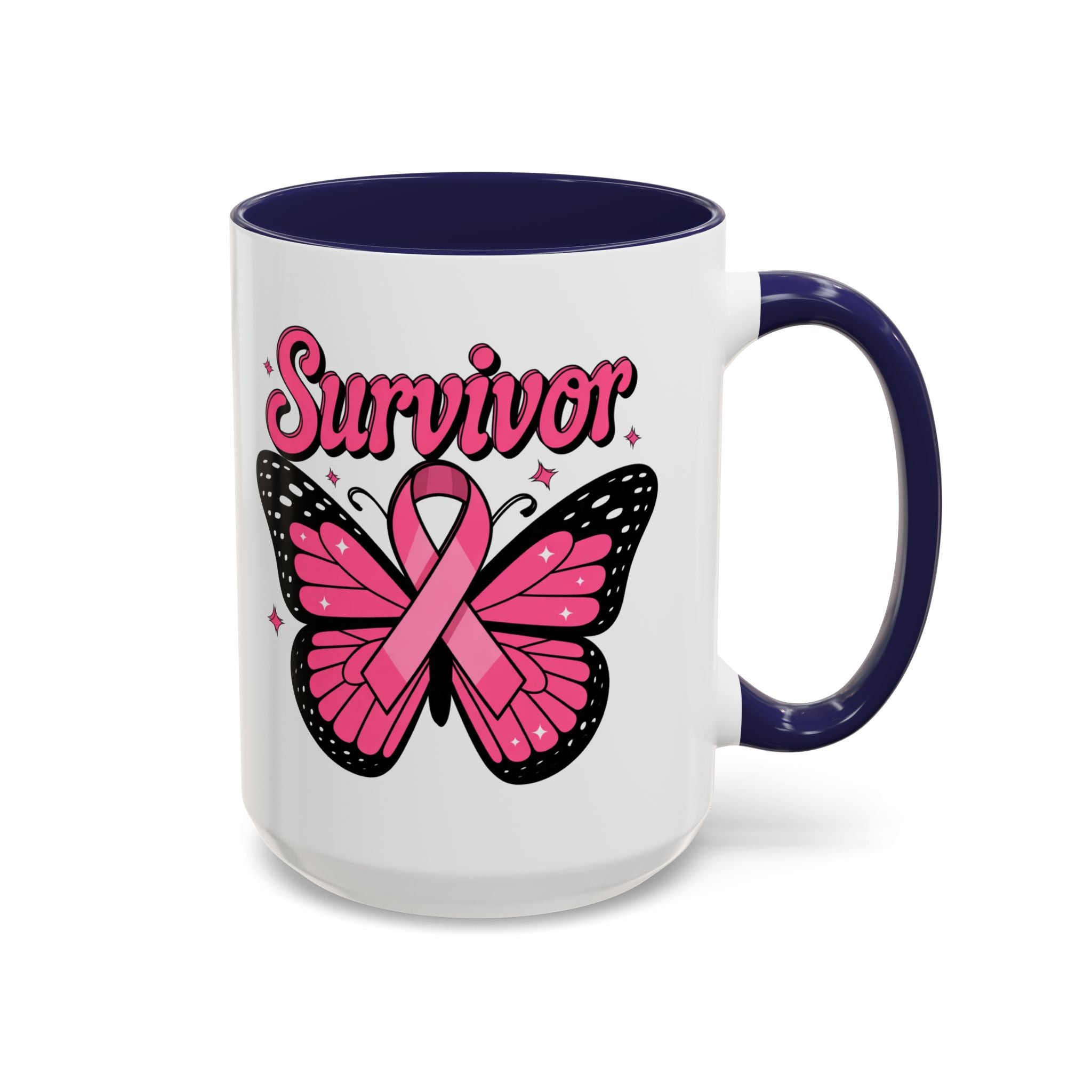 Survivor Butterfly Coffee Mug, Inspirational Gift, Pink Ribbon Mug, Breast Cancer Awareness, Empowerment Cup, Motivational Drinkware