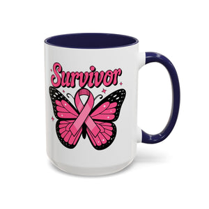 Survivor Butterfly Coffee Mug, Inspirational Gift, Pink Ribbon Mug, Breast Cancer Awareness, Empowerment Cup, Motivational Drinkware