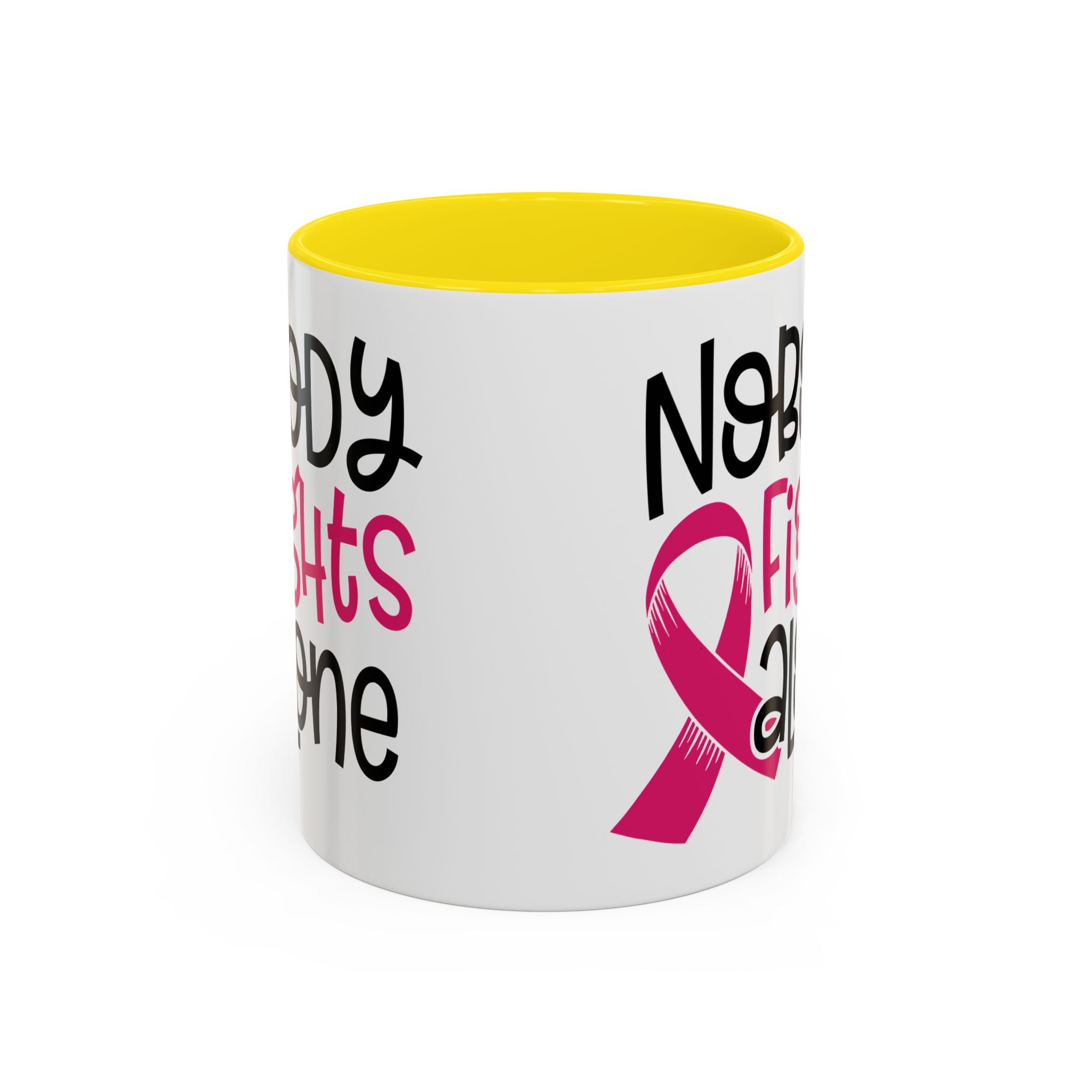 Inspirational Coffee Mug for Support - 'Nobody Fights Alone' | Breast Cancer Awareness Gift, Motivational Mug, Friendship Gift, Self-Care