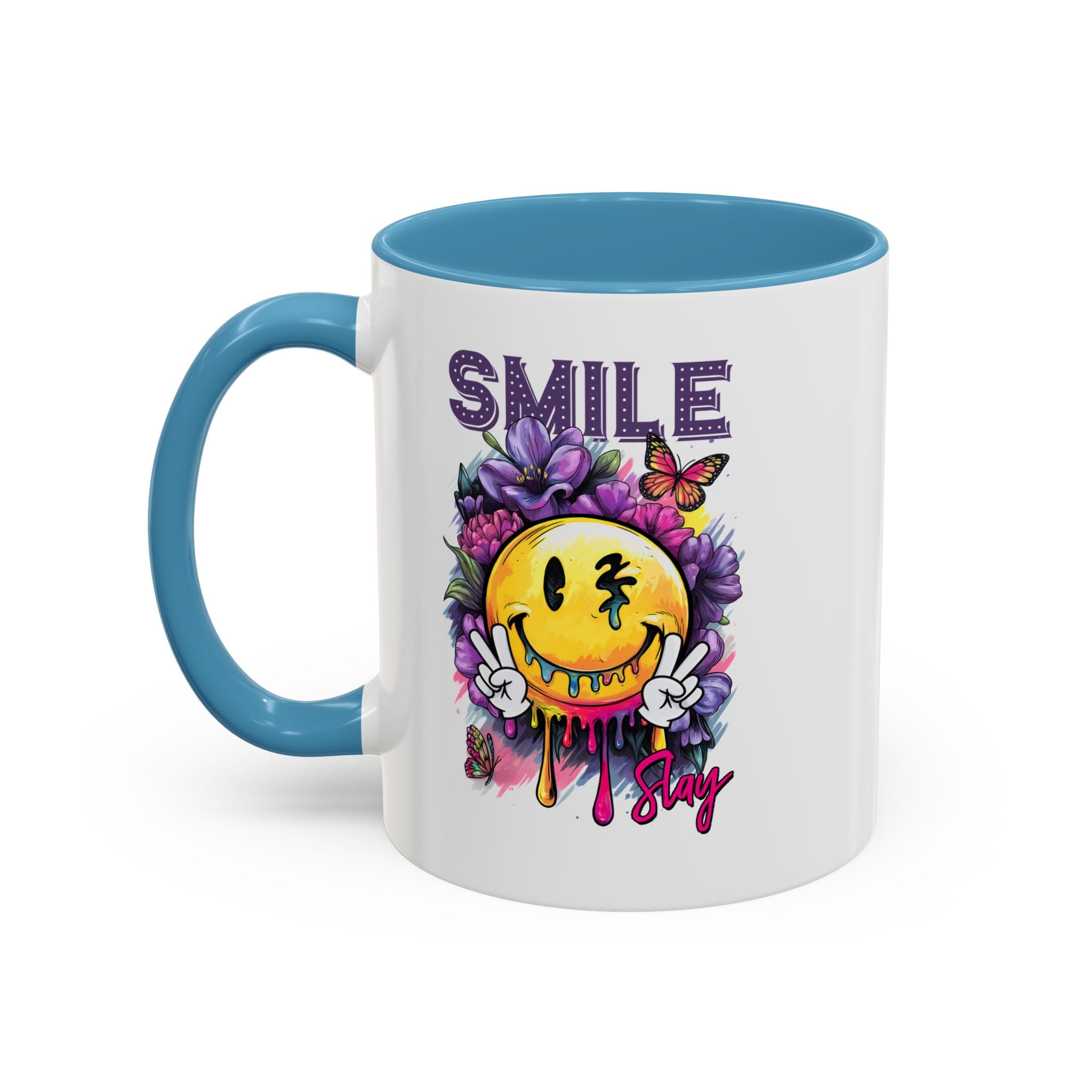 Smile Stay Accent Coffee Mug - Vibrant Floral Design for Positive Vibes