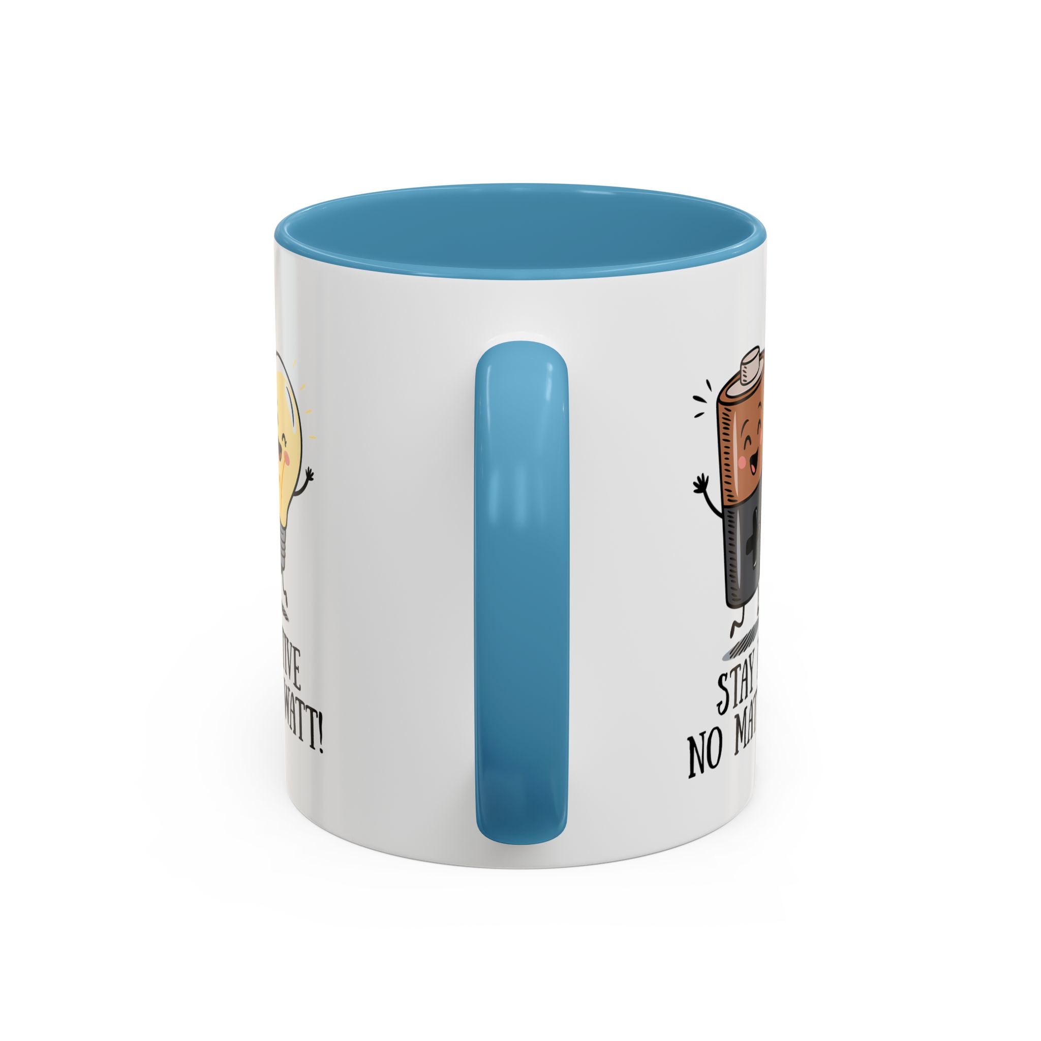 Stay Positive Accent Coffee Mug - 11oz & 15oz - Cute Light Bulb & Battery Design