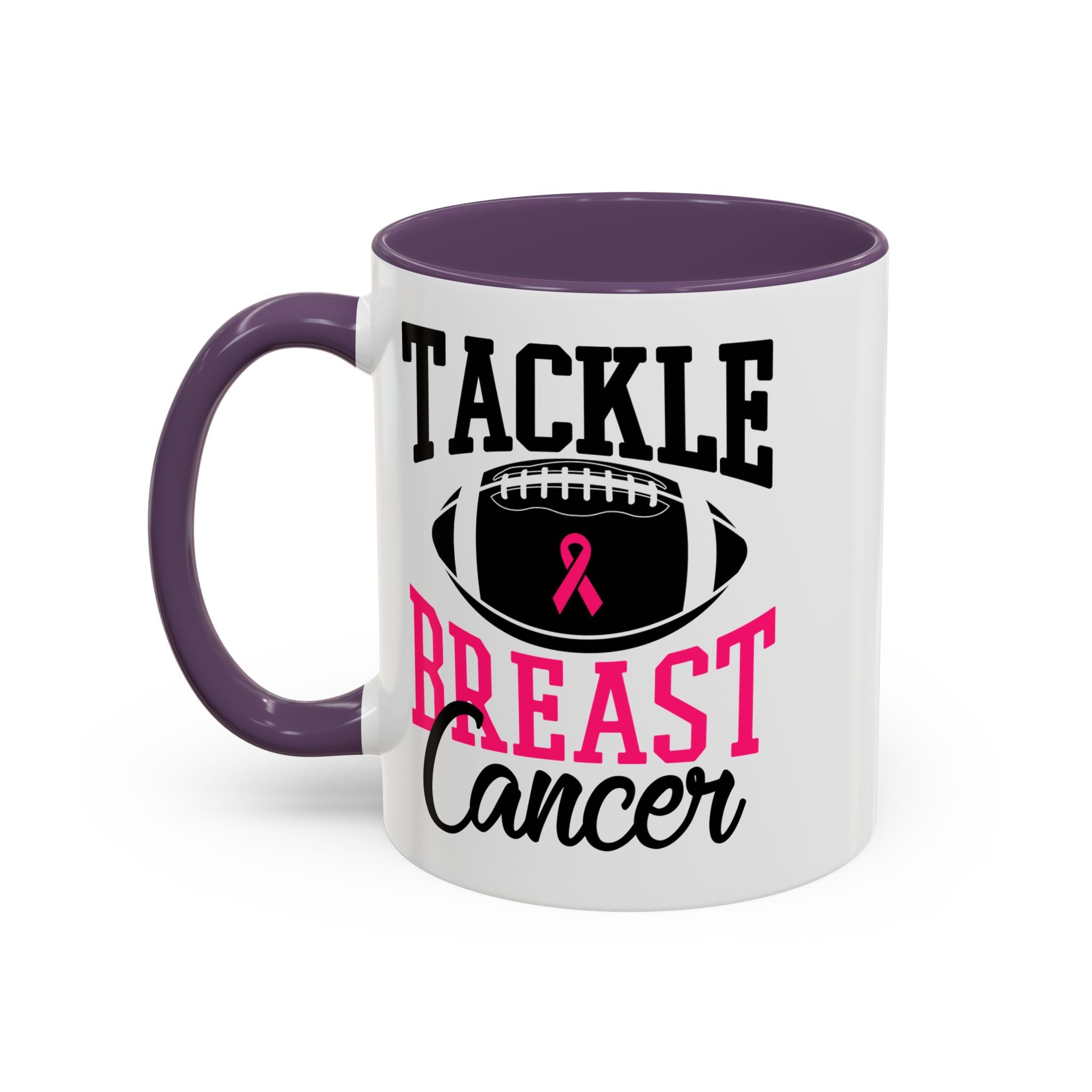 Tackle Breast Cancer Coffee Mug, Supportive Gift for Football Fans, Awareness Mug, Cheer Team Spirit, Fundraiser Drinkware