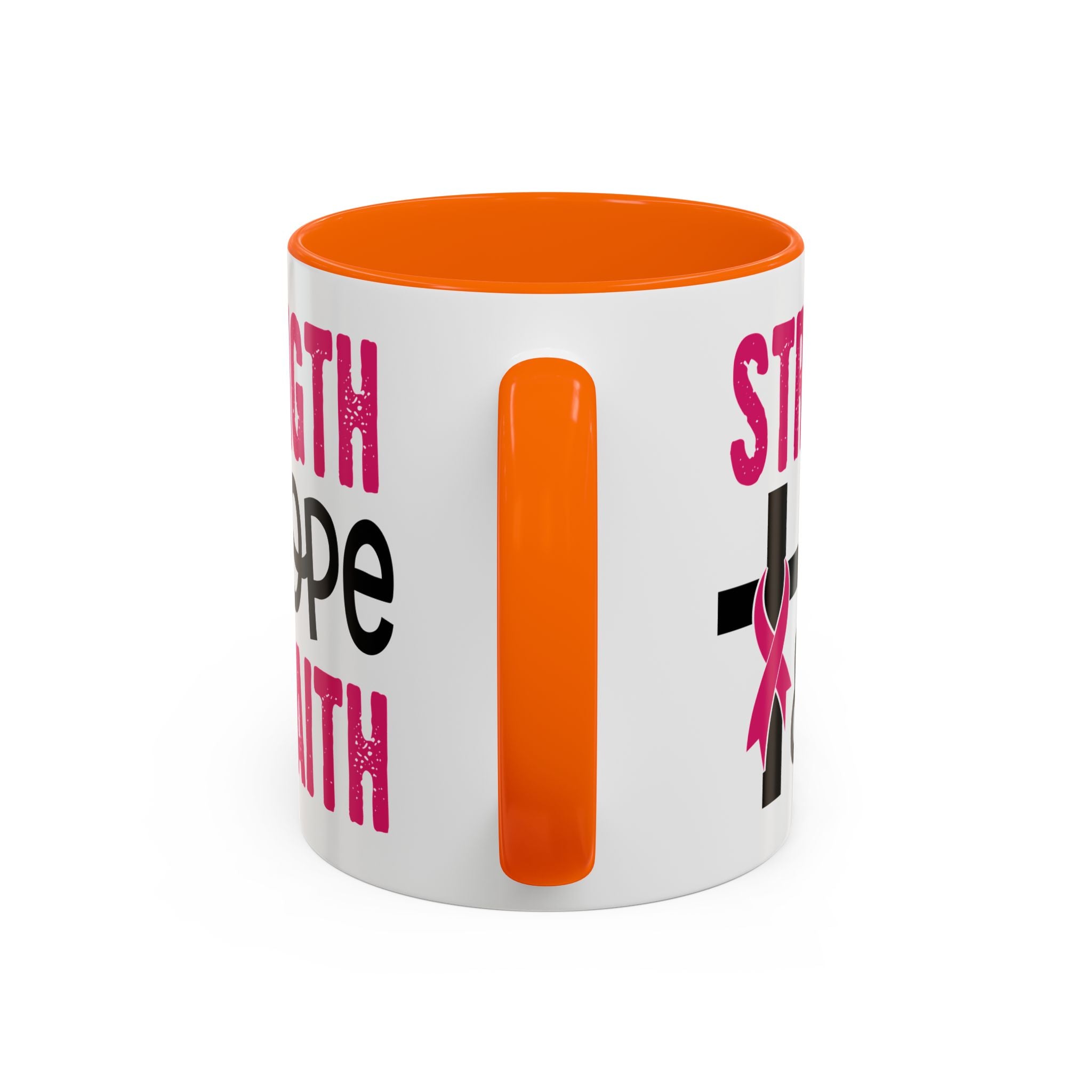 Inspirational Coffee Mug - Strength, Hope, Faith, Pink Ribbon, Christian Gifts, Motivational Drinkware, Breast Cancer Awareness