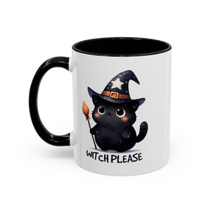Cute Witch Cat Coffee Mug - Perfect for Halloween, Cat Lover Gift, Witch Please Design, Black Cat Mug, Cozy Drinkware