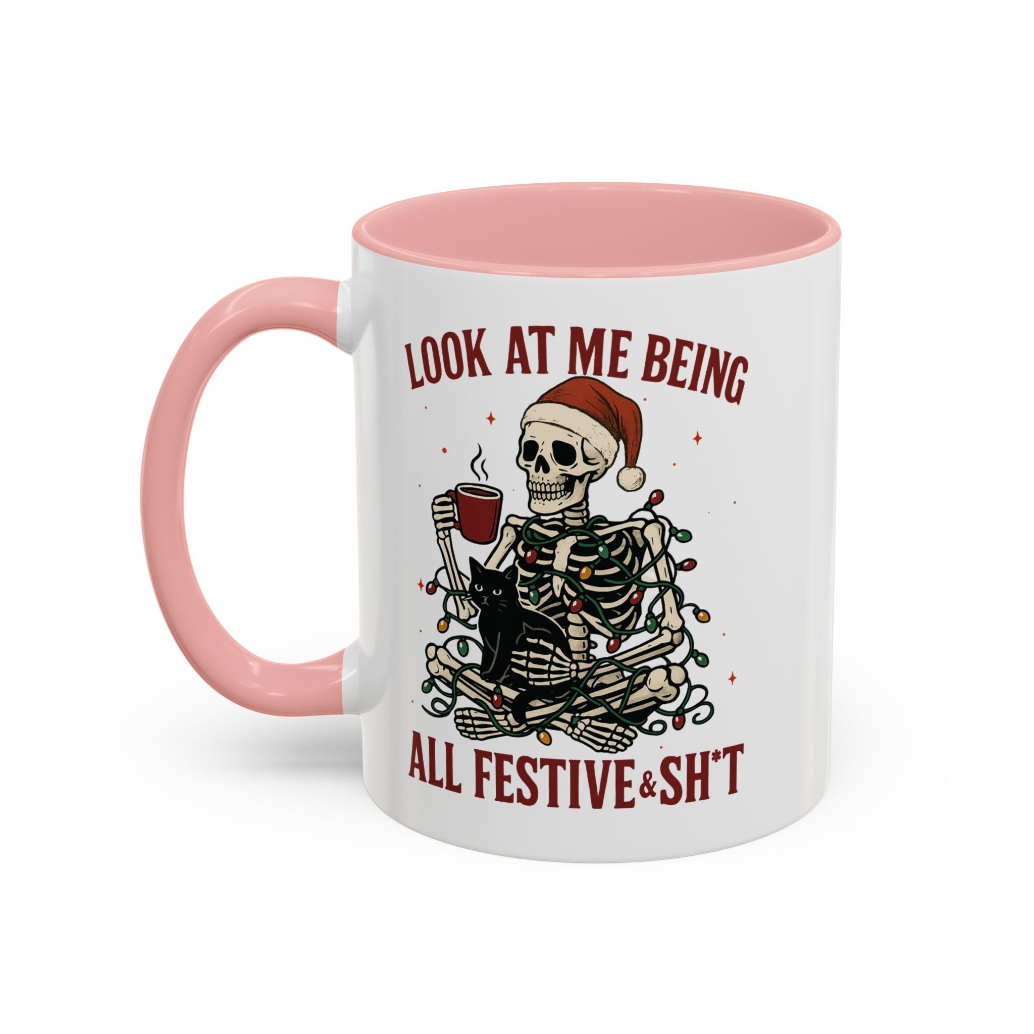 Festive Skeleton Coffee Mug, Unique Holiday Gift, Halloween Decor, Cat Lover's Mug, Funny Gift for Friends