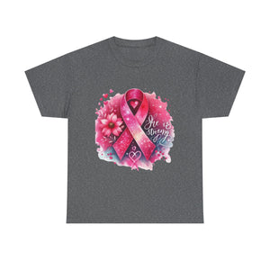 Breast Cancer Awareness Tee - She is Strong, Support Shirt, Gift for Fighters, Awareness Month Apparel, Inspirational T-Shirt